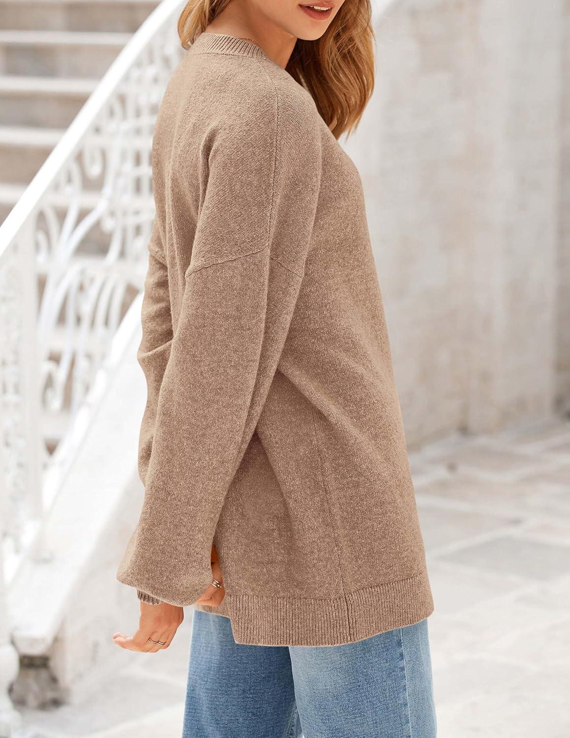 imagePRETTYGARDEN Womens 2025 Fall Sweaters Casual Crew Neck Long Sleeve Pullover Tops Ribbed Knit Loose Fit Winter ClothesCamel