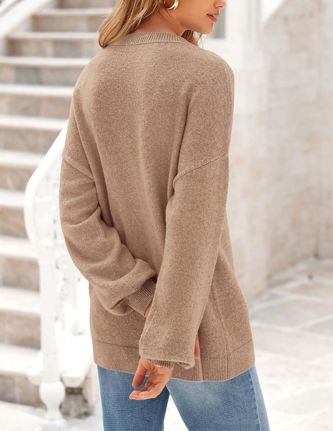 imagePRETTYGARDEN Womens 2025 Fall Sweaters Casual Crew Neck Long Sleeve Pullover Tops Ribbed Knit Loose Fit Winter ClothesCamel