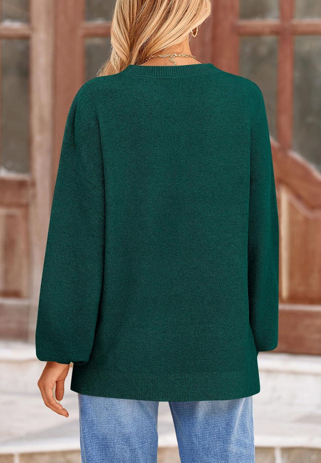 imagePRETTYGARDEN Womens 2025 Fall Sweaters Casual Crew Neck Long Sleeve Pullover Tops Ribbed Knit Loose Fit Winter ClothesDark Green