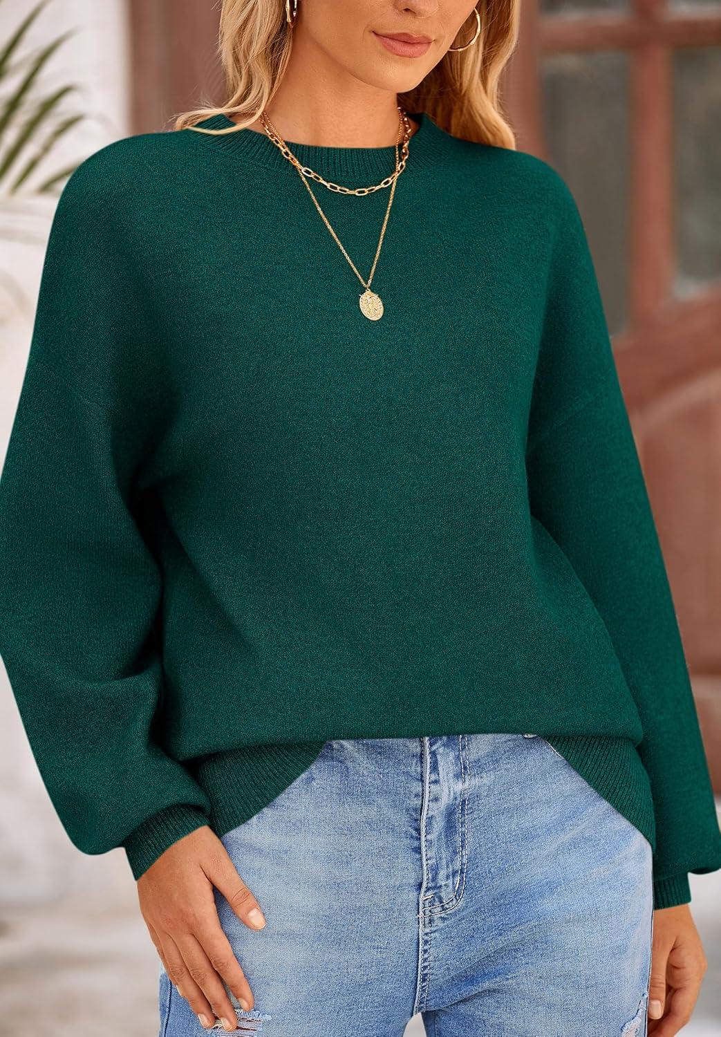 imagePRETTYGARDEN Womens 2025 Fall Sweaters Casual Crew Neck Long Sleeve Pullover Tops Ribbed Knit Loose Fit Winter ClothesDark Green