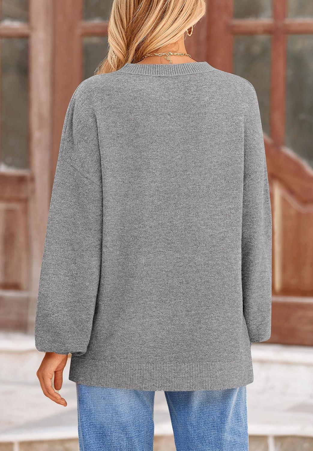 imagePRETTYGARDEN Womens 2025 Fall Sweaters Casual Crew Neck Long Sleeve Pullover Tops Ribbed Knit Loose Fit Winter ClothesGrey