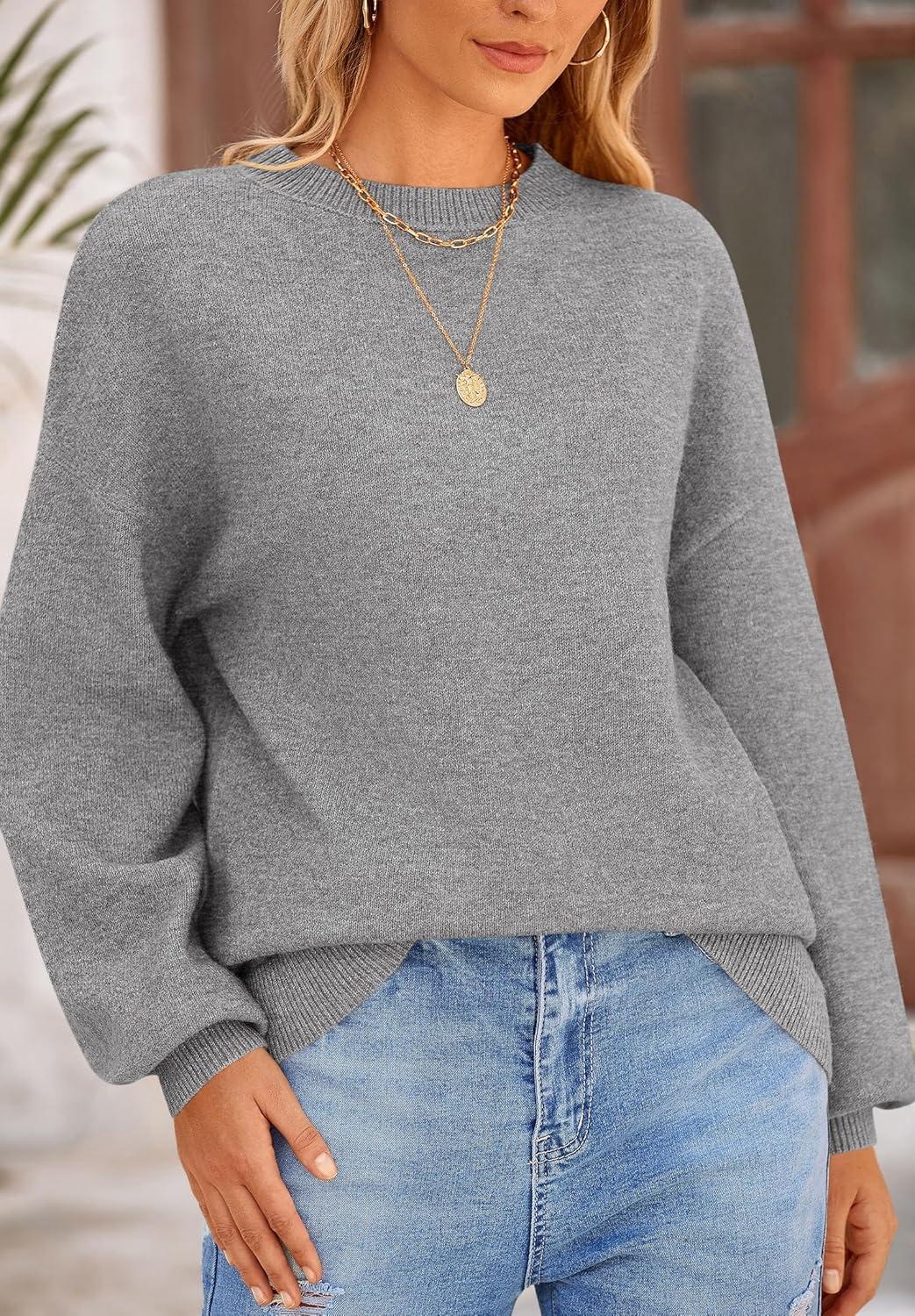 imagePRETTYGARDEN Womens 2025 Fall Sweaters Casual Crew Neck Long Sleeve Pullover Tops Ribbed Knit Loose Fit Winter ClothesGrey