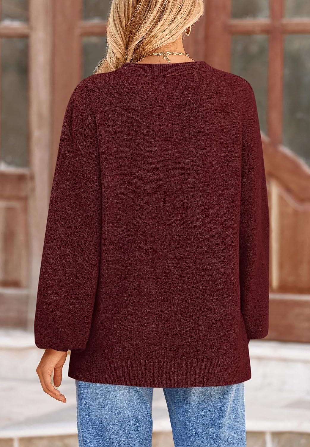 imagePRETTYGARDEN Womens 2025 Fall Sweaters Casual Crew Neck Long Sleeve Pullover Tops Ribbed Knit Loose Fit Winter ClothesWine Red