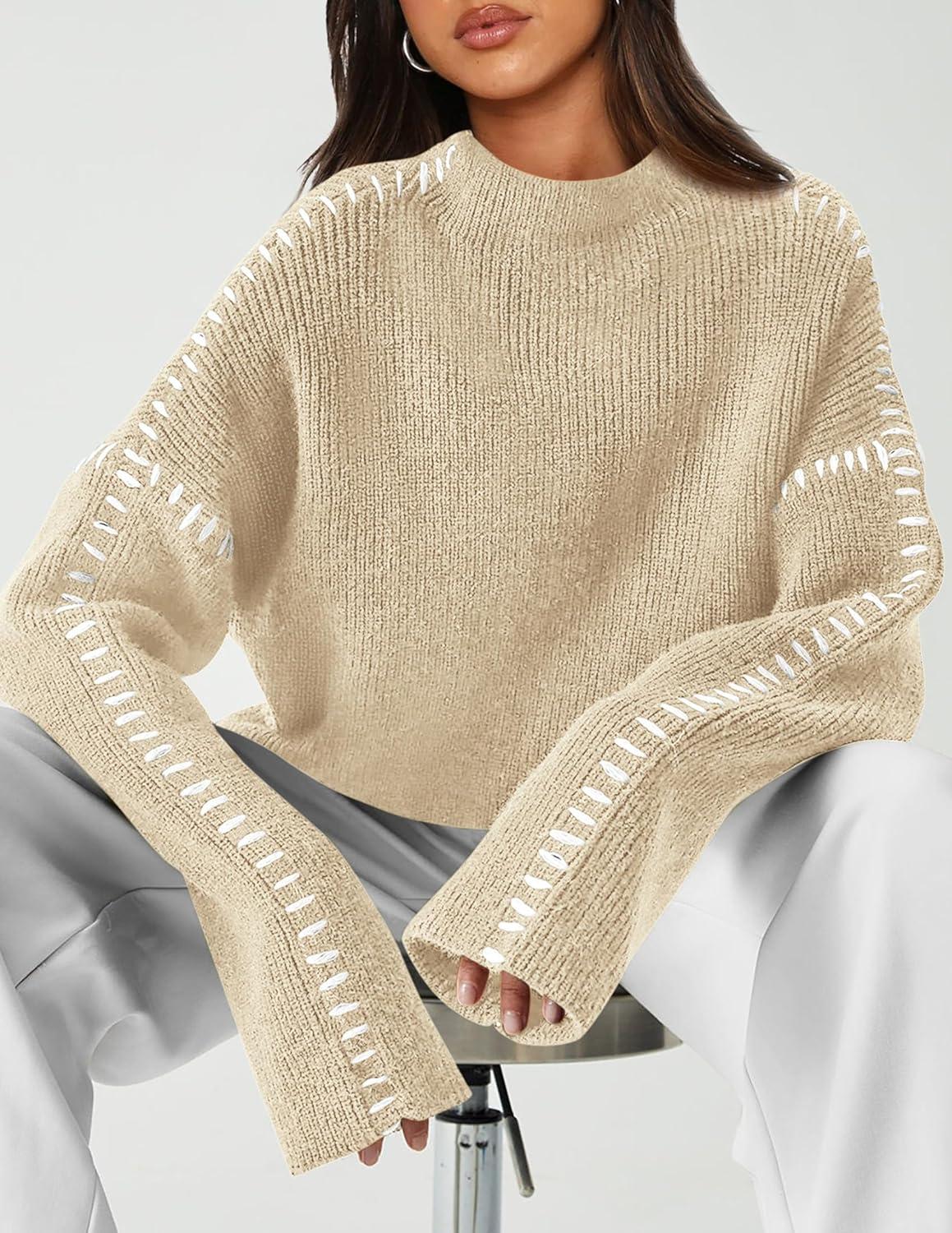 imagePRETTYGARDEN Womens Chunky Knit Sweaters 2025 Fall Long Sleeve Mock Neck Oversized Pullover Tops Winter Fashion ClothesApricot
