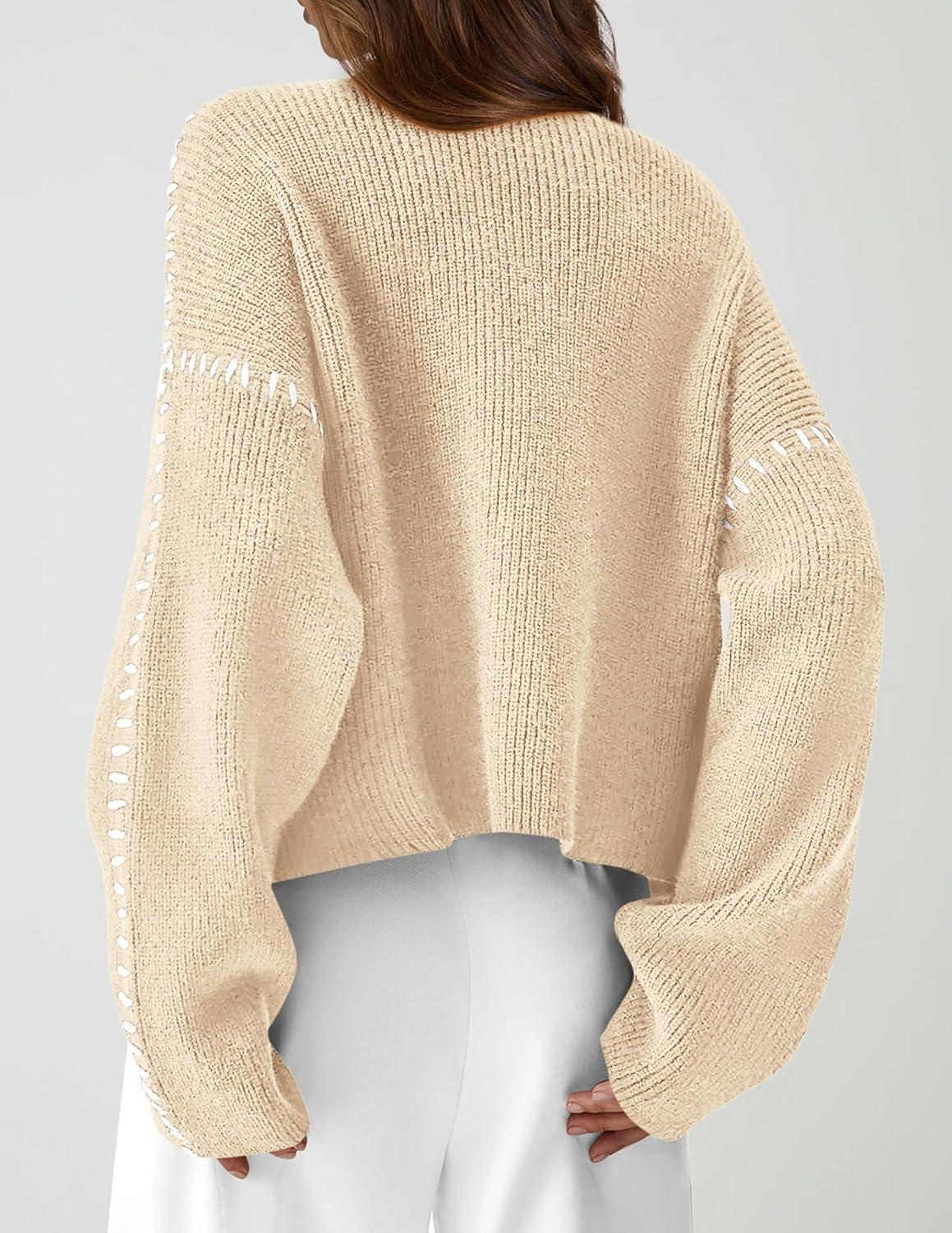 imagePRETTYGARDEN Womens Chunky Knit Sweaters 2025 Fall Long Sleeve Mock Neck Oversized Pullover Tops Winter Fashion ClothesApricot