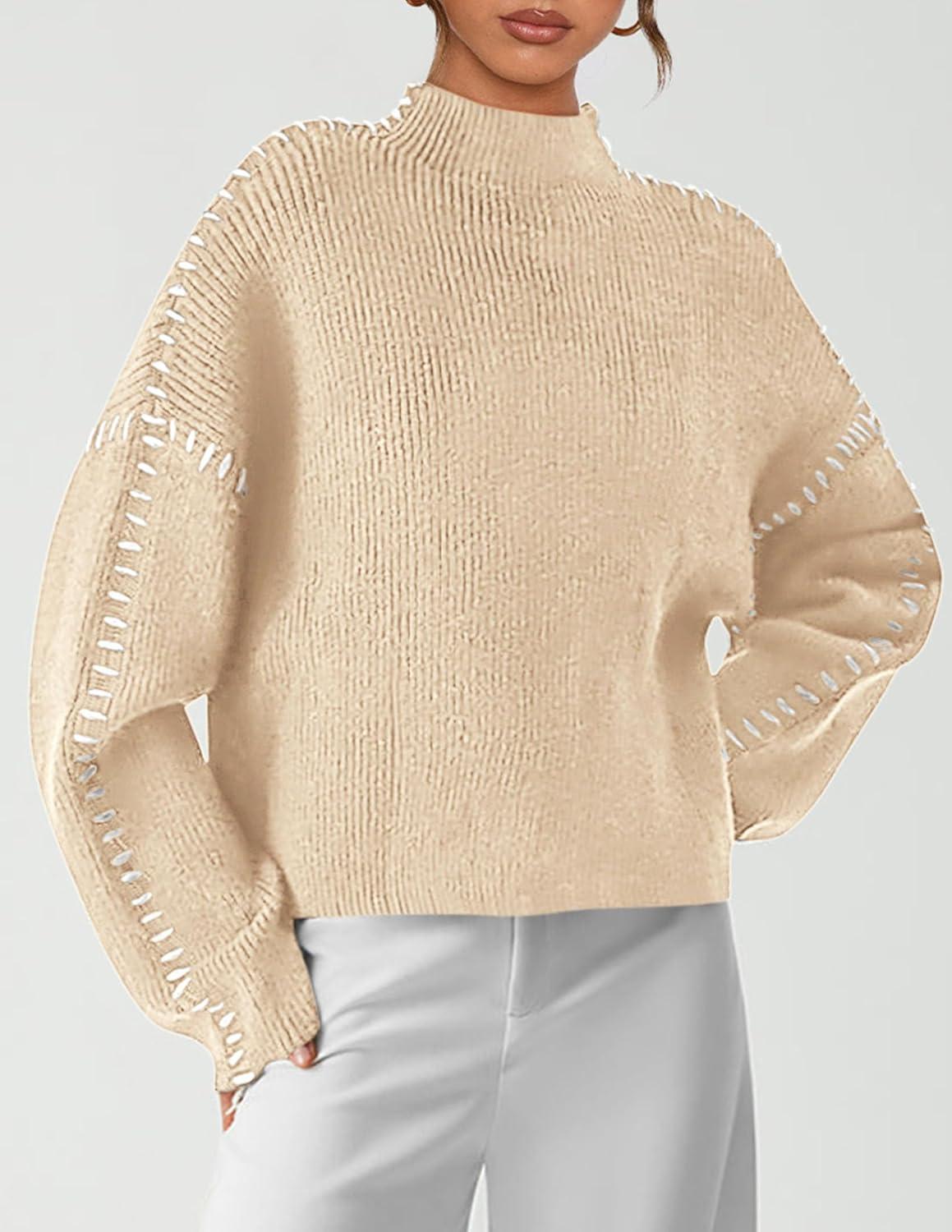 imagePRETTYGARDEN Womens Chunky Knit Sweaters 2025 Fall Long Sleeve Mock Neck Oversized Pullover Tops Winter Fashion ClothesApricot