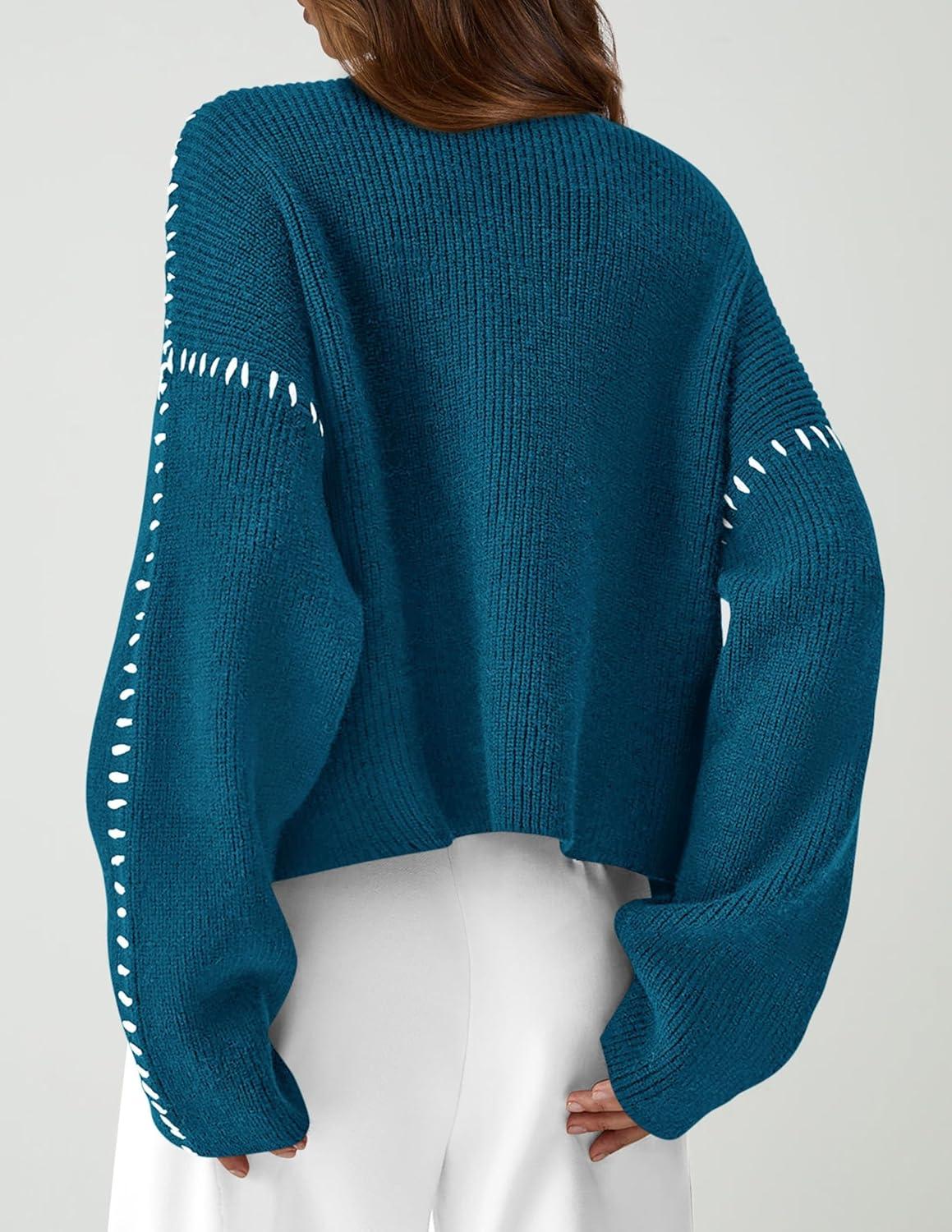 imagePRETTYGARDEN Womens Chunky Knit Sweaters 2025 Fall Long Sleeve Mock Neck Oversized Pullover Tops Winter Fashion ClothesBlue Green