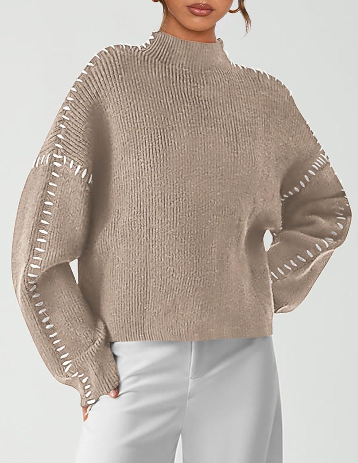 imagePRETTYGARDEN Womens Chunky Knit Sweaters 2025 Fall Long Sleeve Mock Neck Oversized Pullover Tops Winter Fashion ClothesCamel