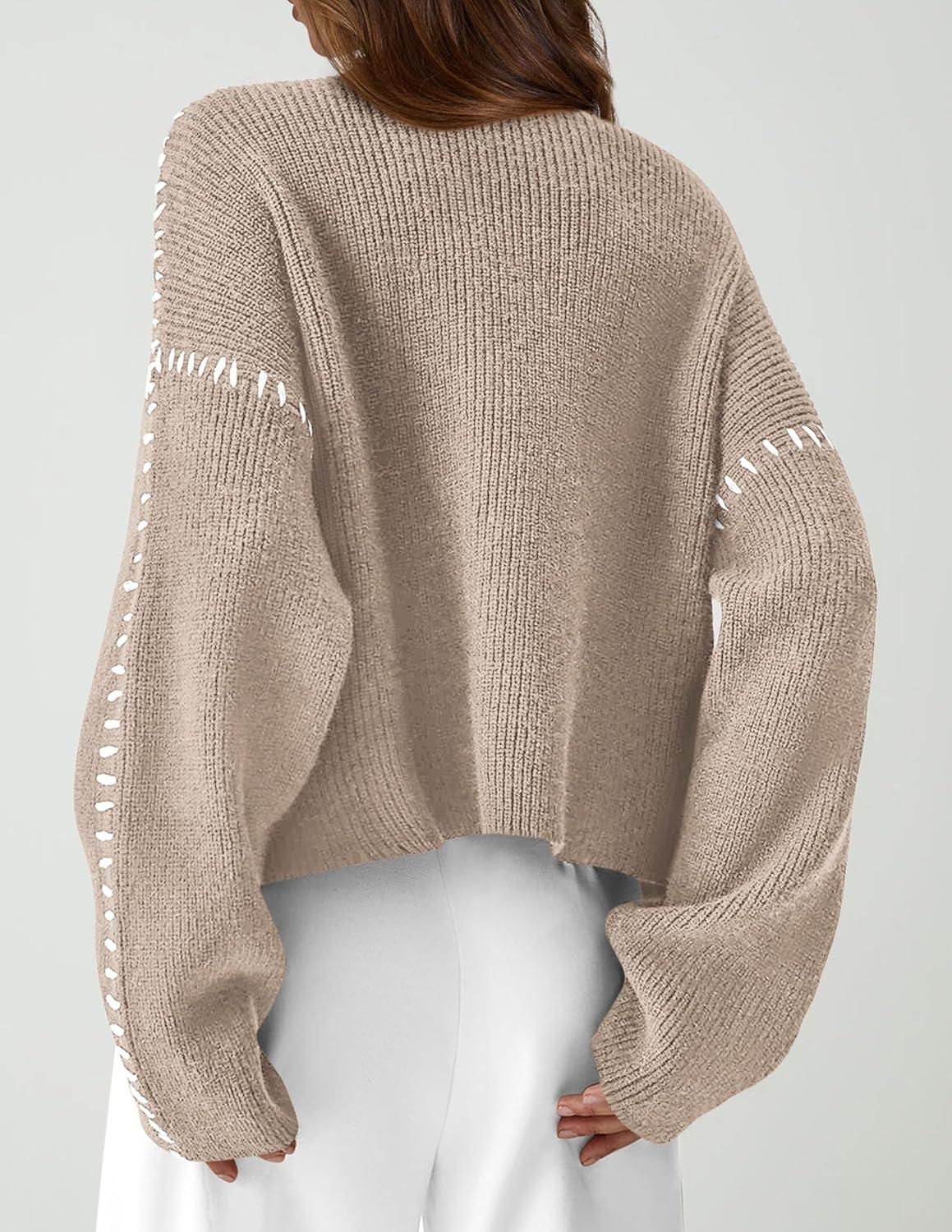 imagePRETTYGARDEN Womens Chunky Knit Sweaters 2025 Fall Long Sleeve Mock Neck Oversized Pullover Tops Winter Fashion ClothesCamel