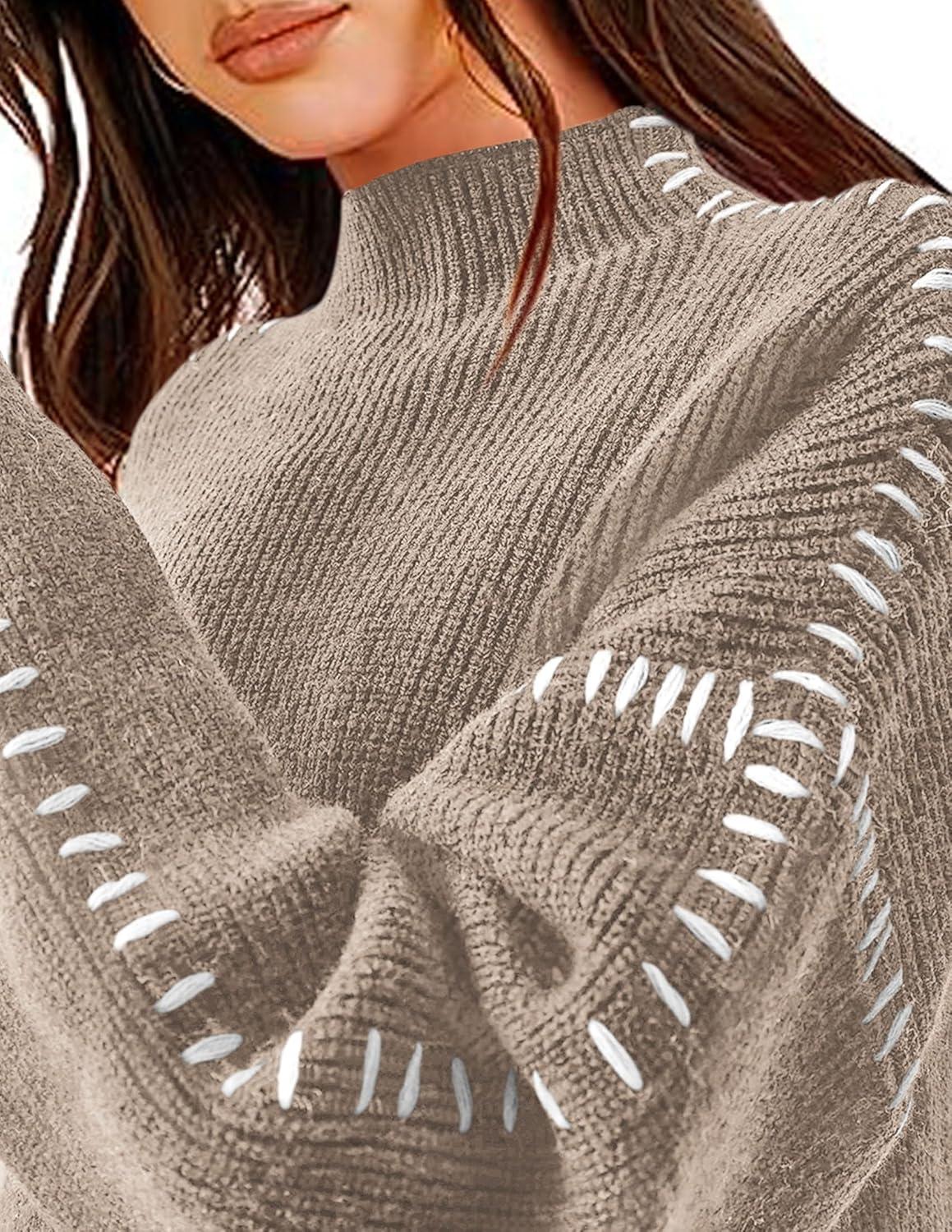 imagePRETTYGARDEN Womens Chunky Knit Sweaters 2025 Fall Long Sleeve Mock Neck Oversized Pullover Tops Winter Fashion ClothesCamel