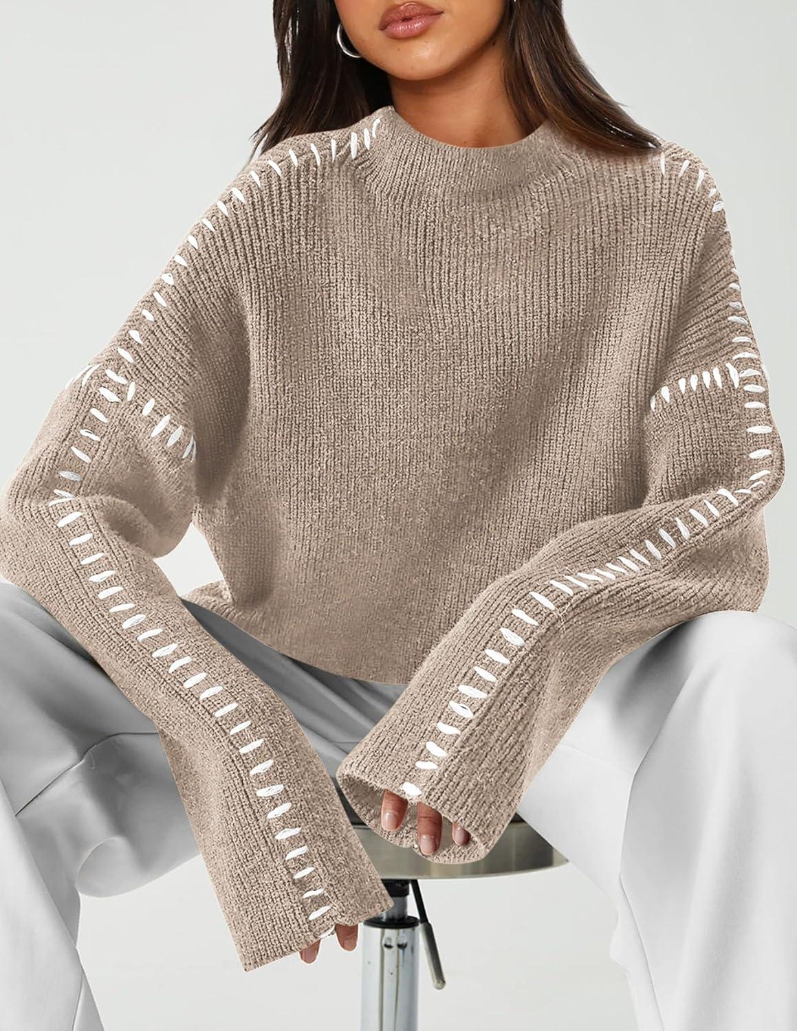 imagePRETTYGARDEN Womens Chunky Knit Sweaters 2025 Fall Long Sleeve Mock Neck Oversized Pullover Tops Winter Fashion ClothesCamel