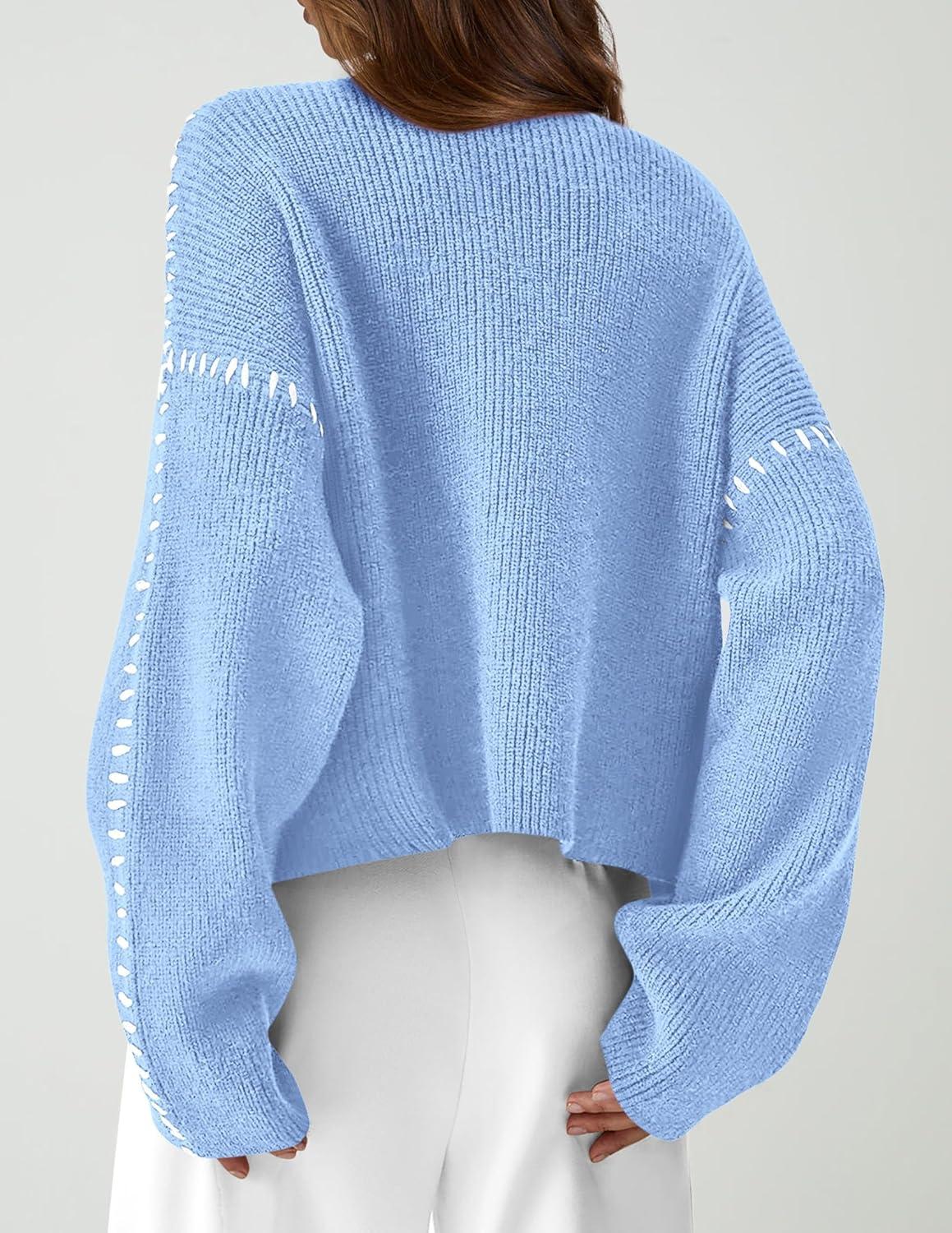 imagePRETTYGARDEN Womens Chunky Knit Sweaters 2025 Fall Long Sleeve Mock Neck Oversized Pullover Tops Winter Fashion ClothesLight Blue