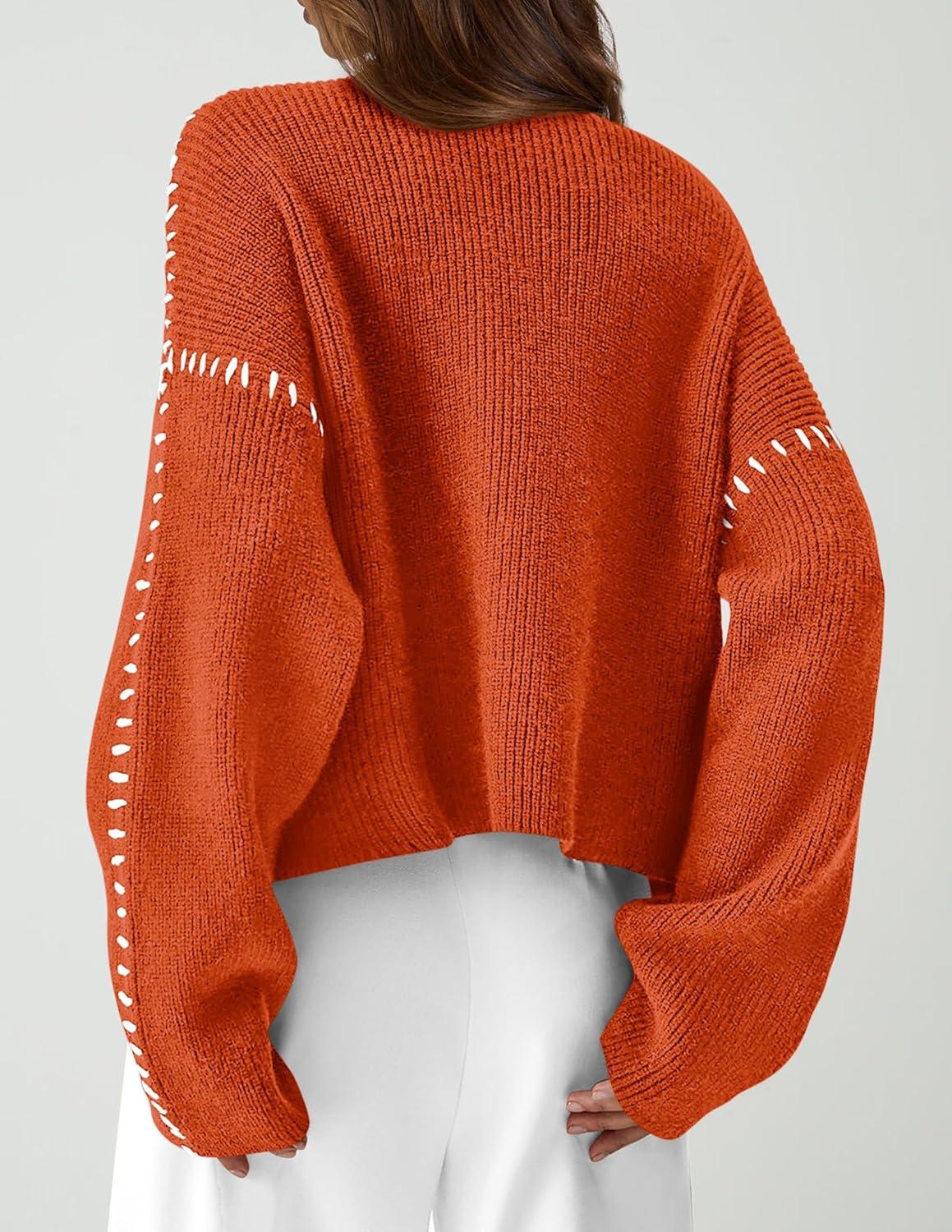 imagePRETTYGARDEN Womens Chunky Knit Sweaters 2025 Fall Long Sleeve Mock Neck Oversized Pullover Tops Winter Fashion ClothesRust Red