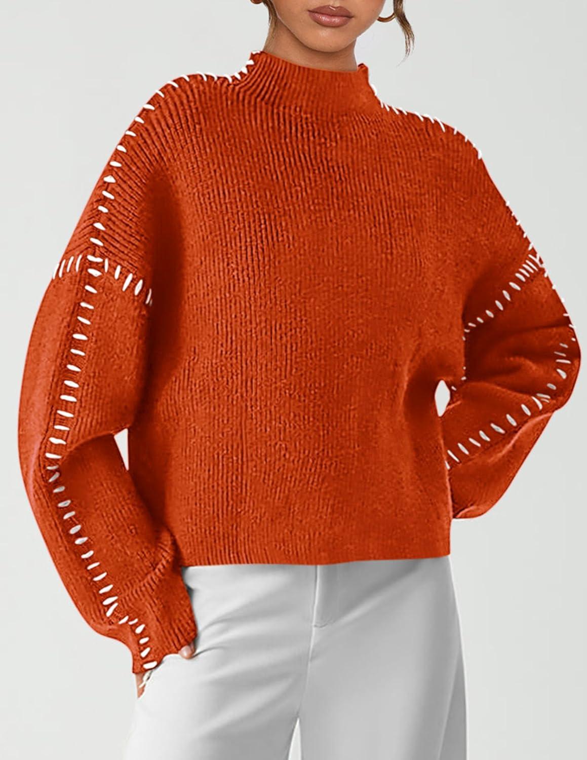 imagePRETTYGARDEN Womens Chunky Knit Sweaters 2025 Fall Long Sleeve Mock Neck Oversized Pullover Tops Winter Fashion ClothesRust Red