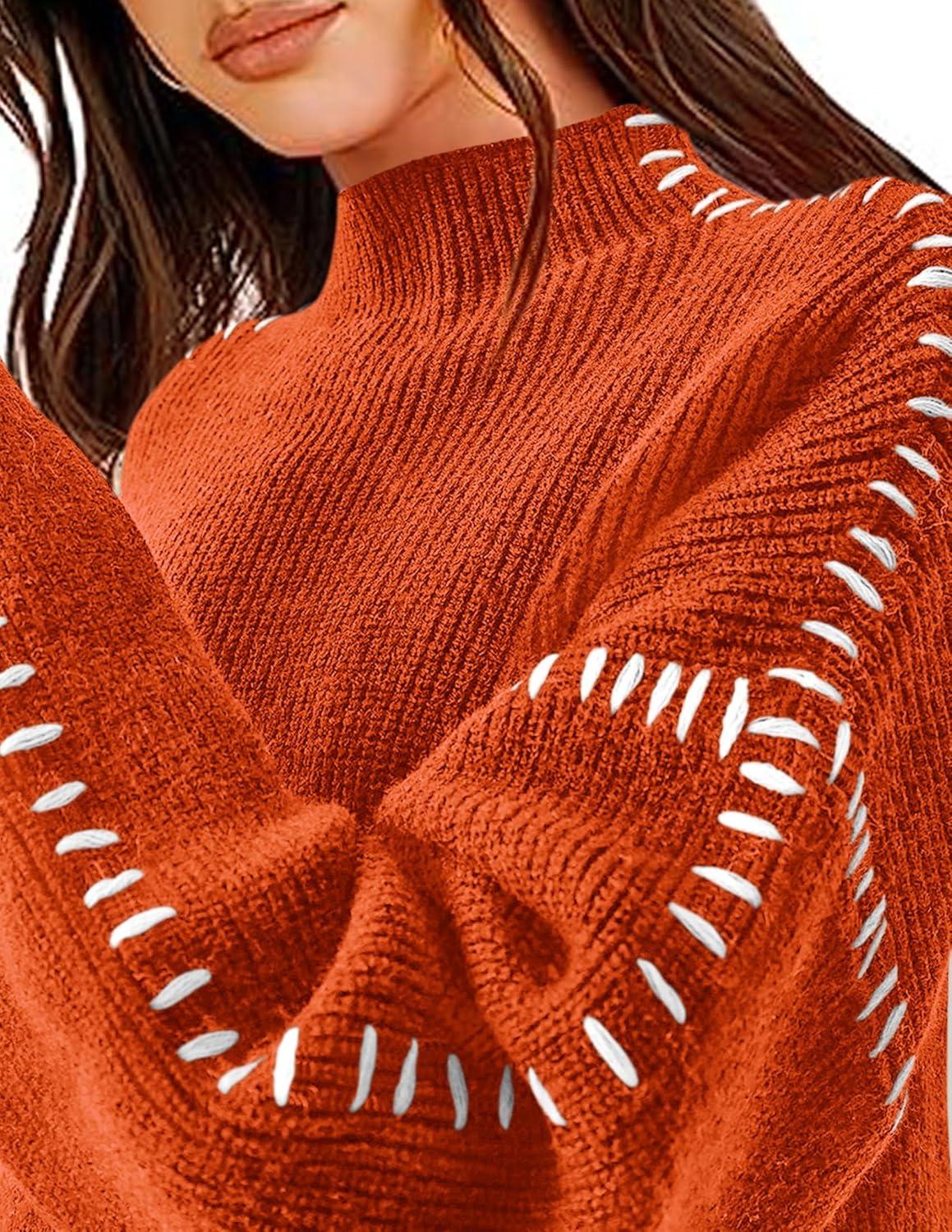 imagePRETTYGARDEN Womens Chunky Knit Sweaters 2025 Fall Long Sleeve Mock Neck Oversized Pullover Tops Winter Fashion ClothesRust Red