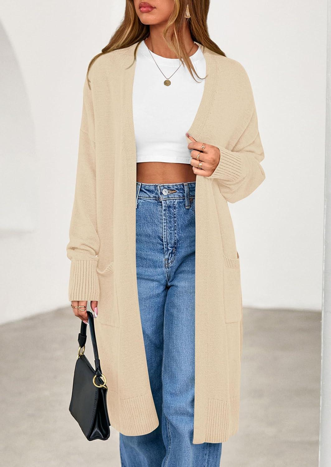 imagePRETTYGARDEN Womens Long Oversized Cardigans 2025 Fall Trendy Long Sleeve Open Front Chunky Sweater Knit Winter ClothingApricot