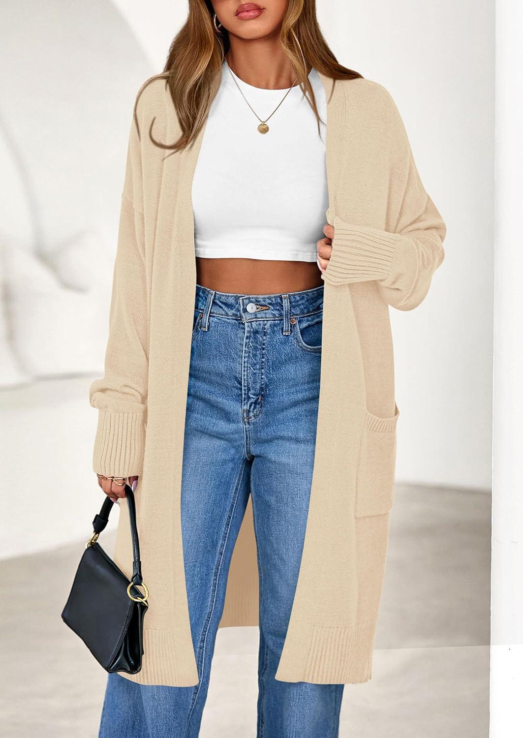 imagePRETTYGARDEN Womens Long Oversized Cardigans 2025 Fall Trendy Long Sleeve Open Front Chunky Sweater Knit Winter ClothingApricot