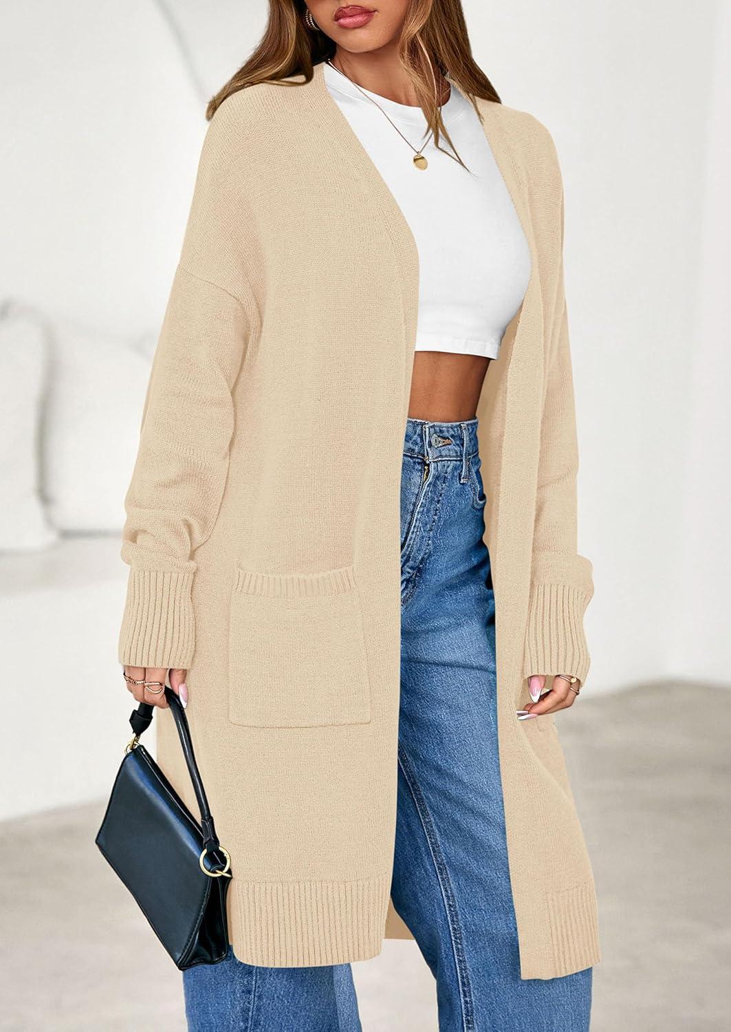 imagePRETTYGARDEN Womens Long Oversized Cardigans 2025 Fall Trendy Long Sleeve Open Front Chunky Sweater Knit Winter ClothingApricot