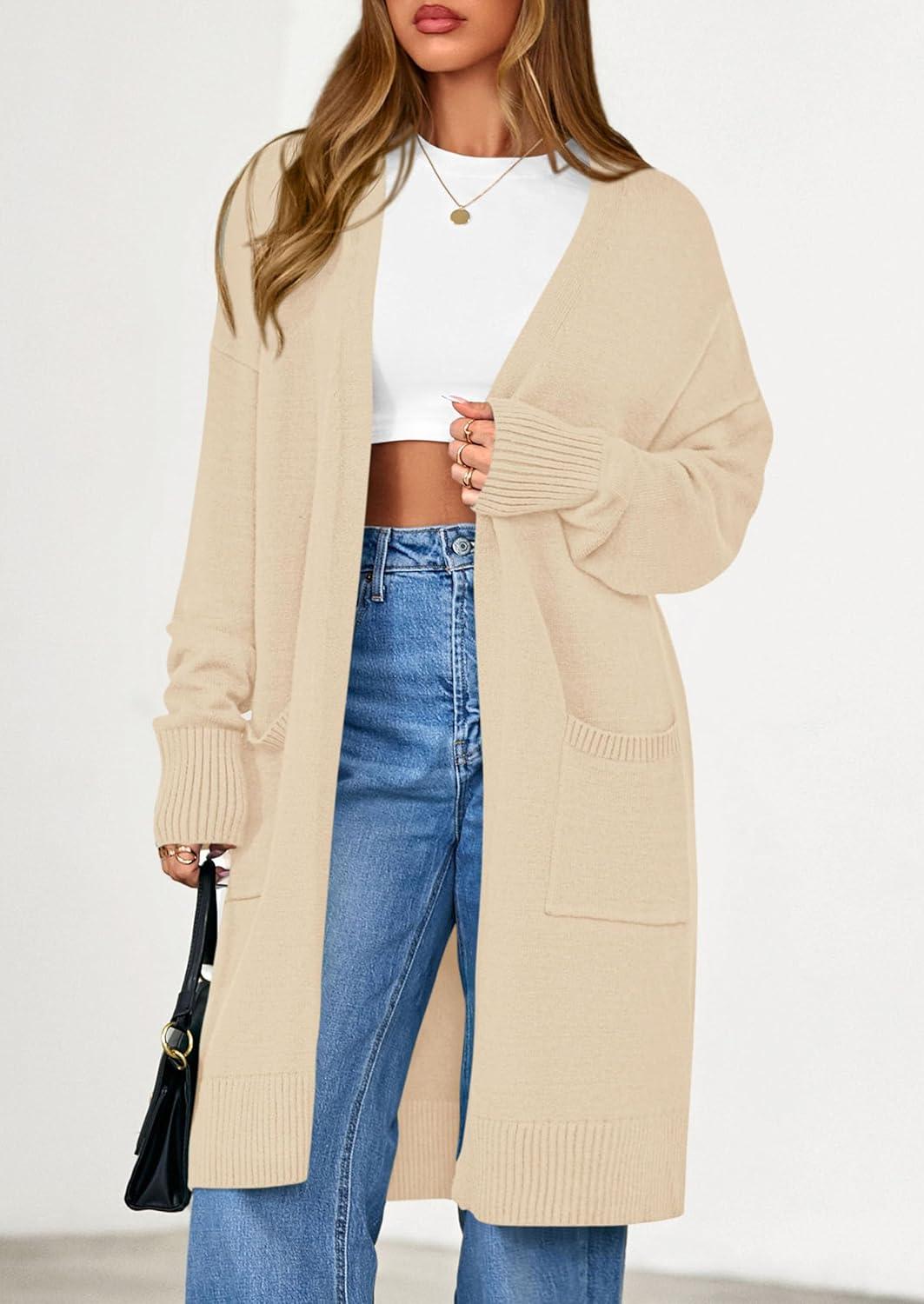 imagePRETTYGARDEN Womens Long Oversized Cardigans 2025 Fall Trendy Long Sleeve Open Front Chunky Sweater Knit Winter ClothingApricot