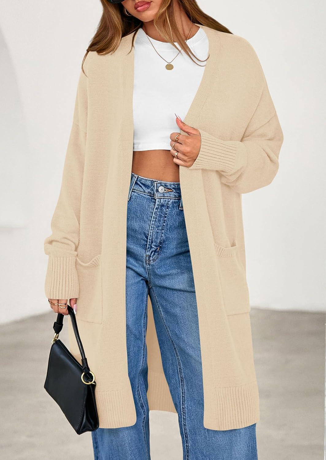 imagePRETTYGARDEN Womens Long Oversized Cardigans 2025 Fall Trendy Long Sleeve Open Front Chunky Sweater Knit Winter ClothingApricot