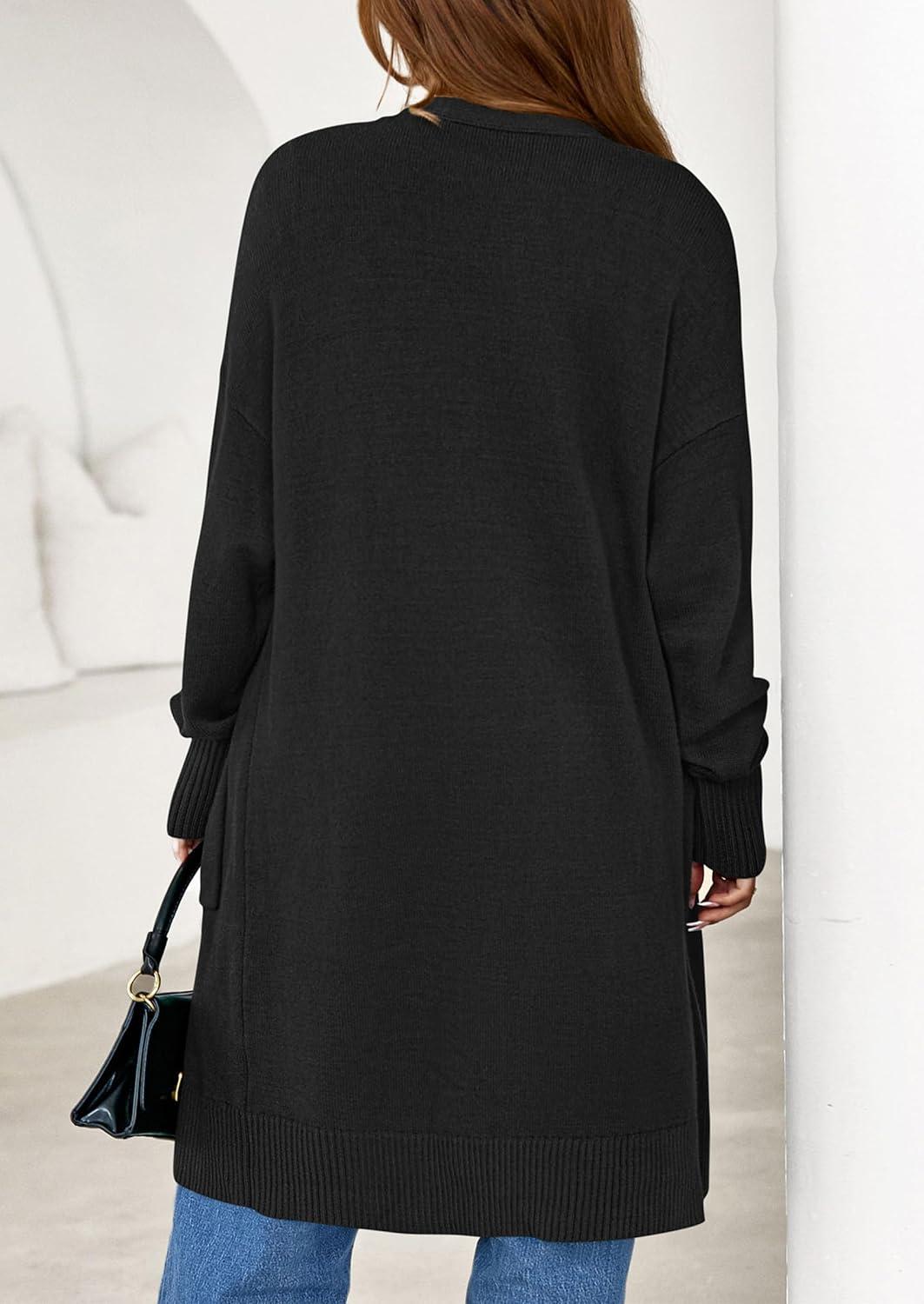 imagePRETTYGARDEN Womens Long Oversized Cardigans 2025 Fall Trendy Long Sleeve Open Front Chunky Sweater Knit Winter ClothingBlack