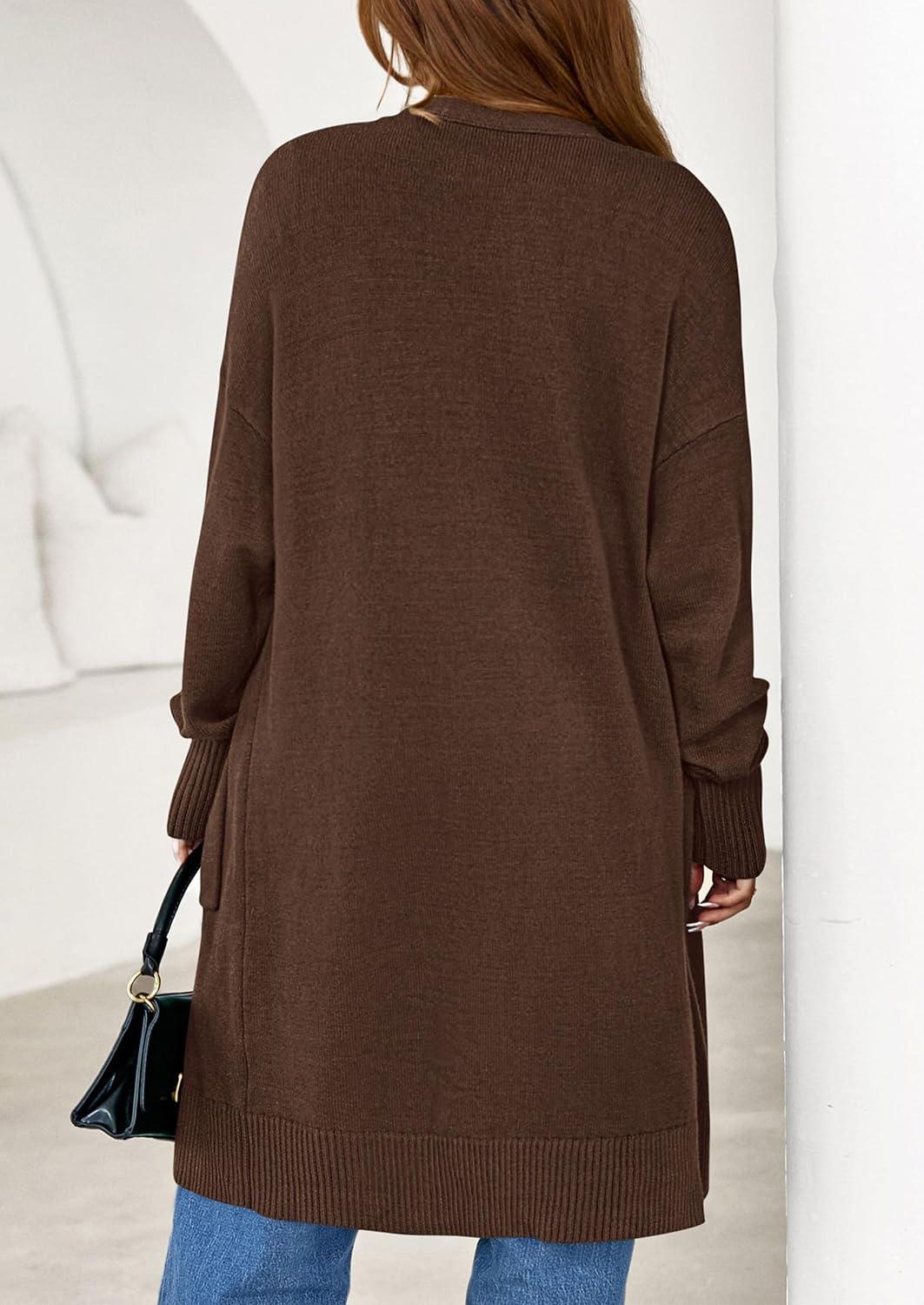 imagePRETTYGARDEN Womens Long Oversized Cardigans 2025 Fall Trendy Long Sleeve Open Front Chunky Sweater Knit Winter ClothingBrown