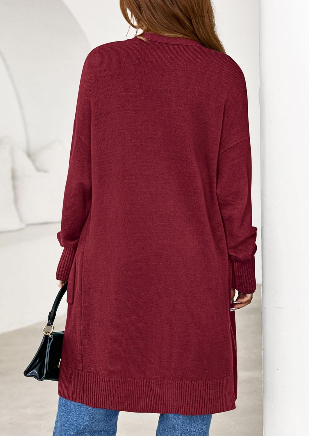 imagePRETTYGARDEN Womens Long Oversized Cardigans 2025 Fall Trendy Long Sleeve Open Front Chunky Sweater Knit Winter ClothingBurgundy