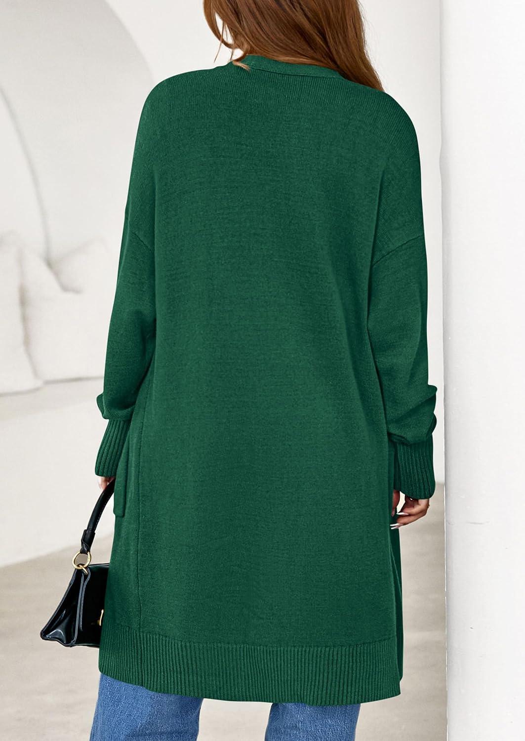 imagePRETTYGARDEN Womens Long Oversized Cardigans 2025 Fall Trendy Long Sleeve Open Front Chunky Sweater Knit Winter ClothingGreen