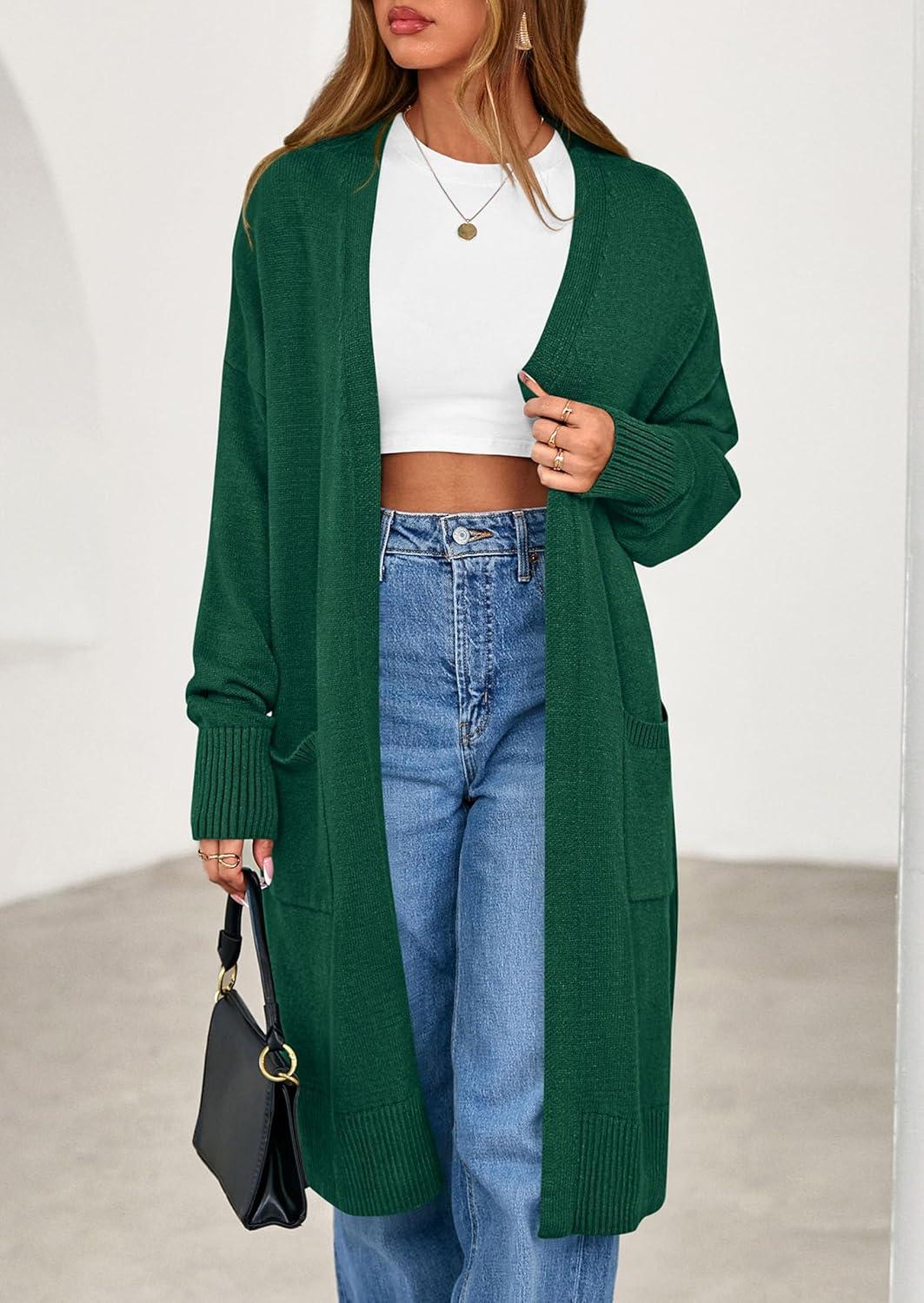 imagePRETTYGARDEN Womens Long Oversized Cardigans 2025 Fall Trendy Long Sleeve Open Front Chunky Sweater Knit Winter ClothingGreen