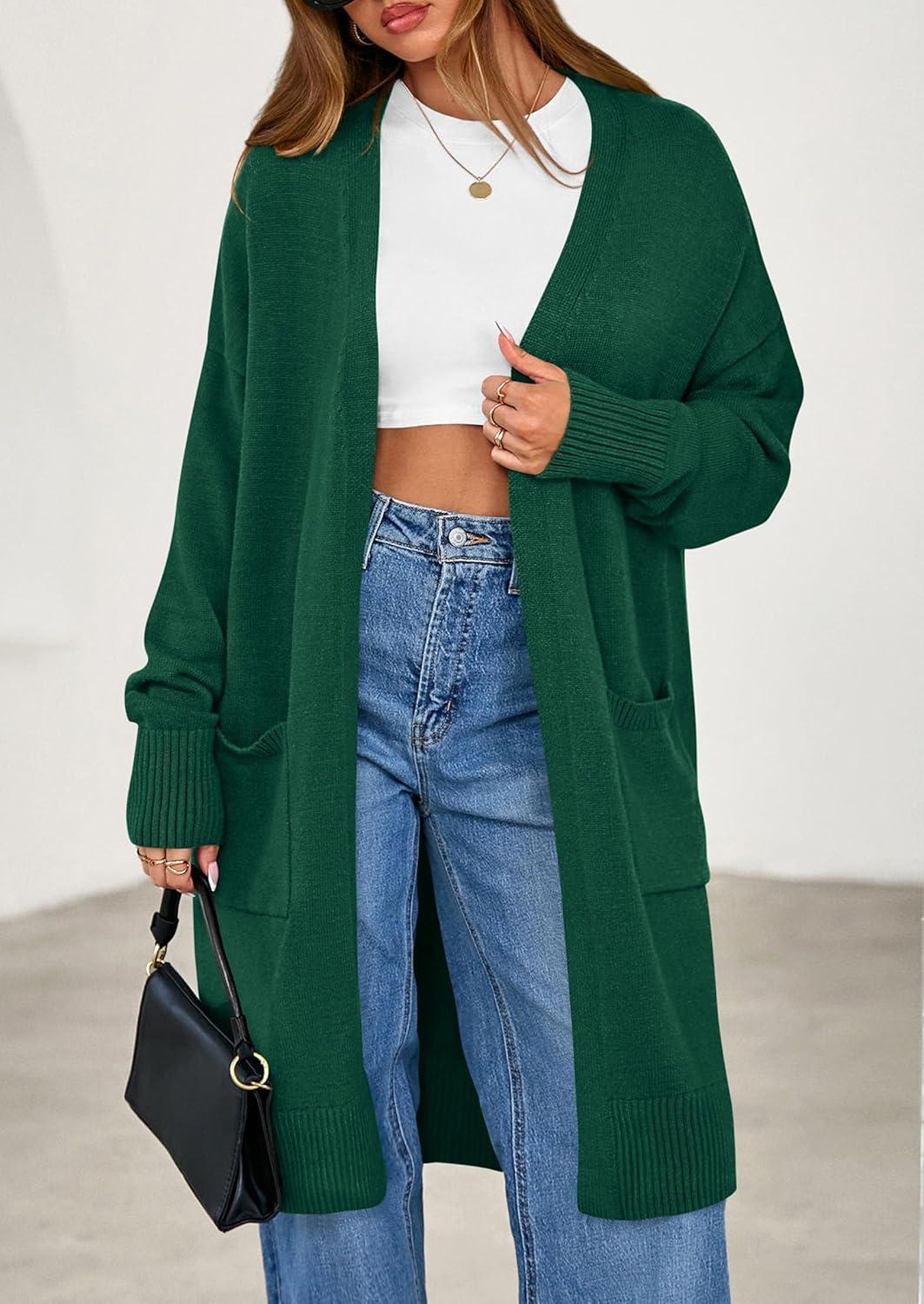 imagePRETTYGARDEN Womens Long Oversized Cardigans 2025 Fall Trendy Long Sleeve Open Front Chunky Sweater Knit Winter ClothingGreen