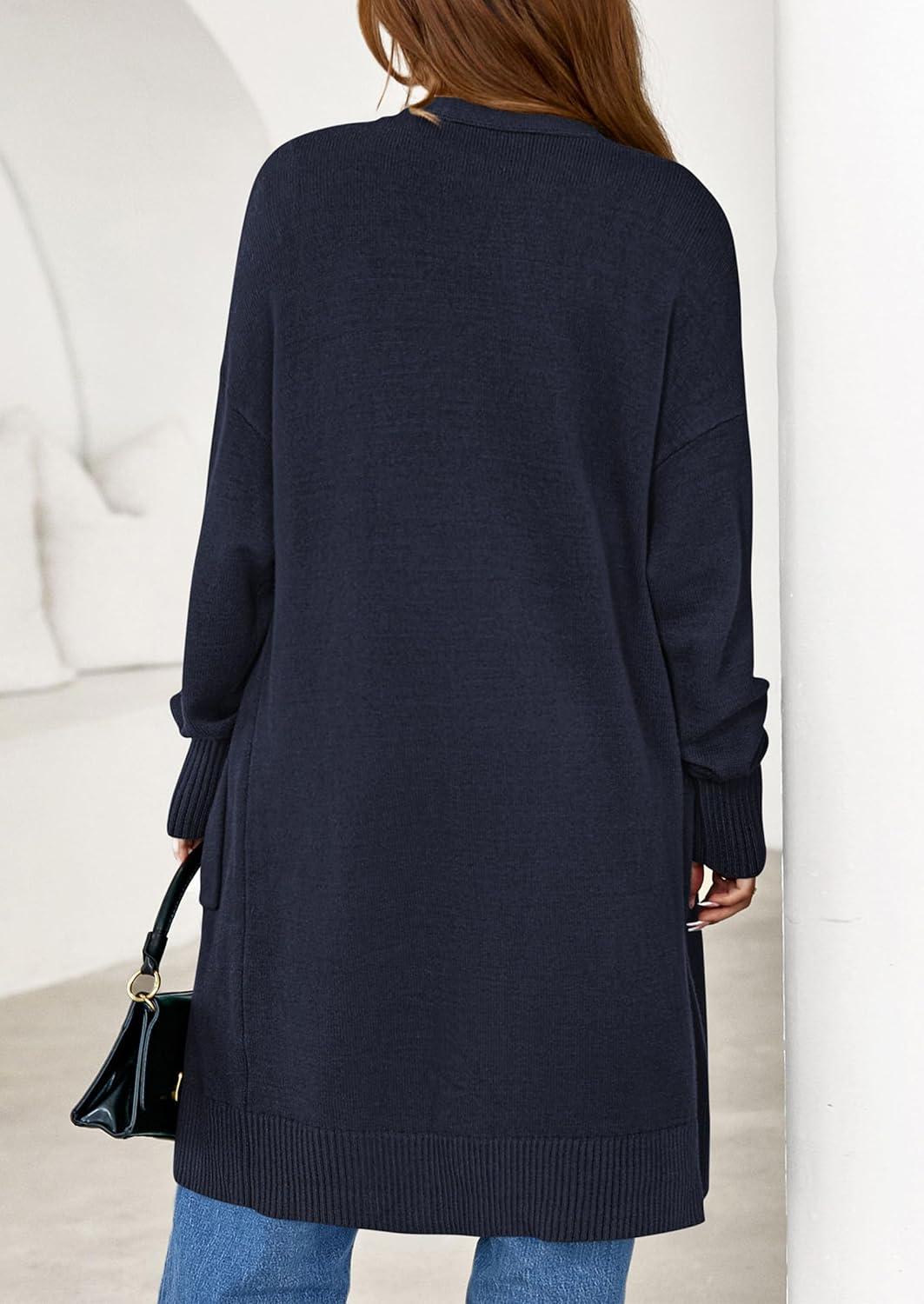 imagePRETTYGARDEN Womens Long Oversized Cardigans 2025 Fall Trendy Long Sleeve Open Front Chunky Sweater Knit Winter ClothingNavy