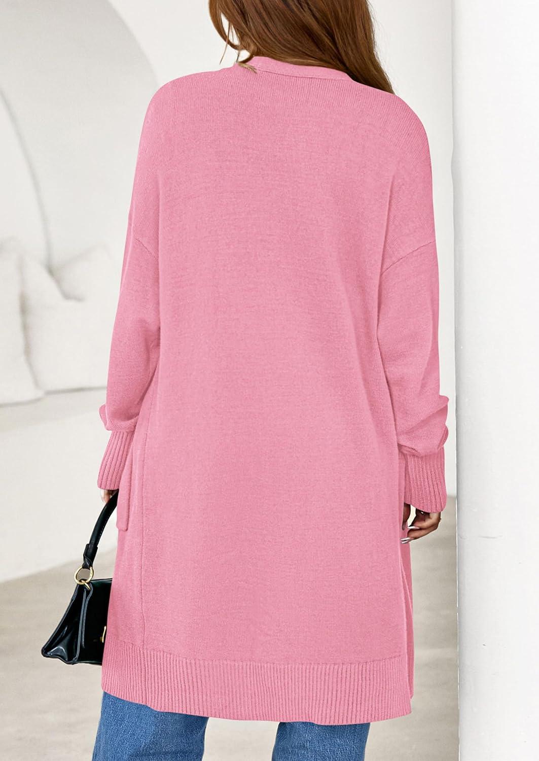 imagePRETTYGARDEN Womens Long Oversized Cardigans 2025 Fall Trendy Long Sleeve Open Front Chunky Sweater Knit Winter ClothingPink