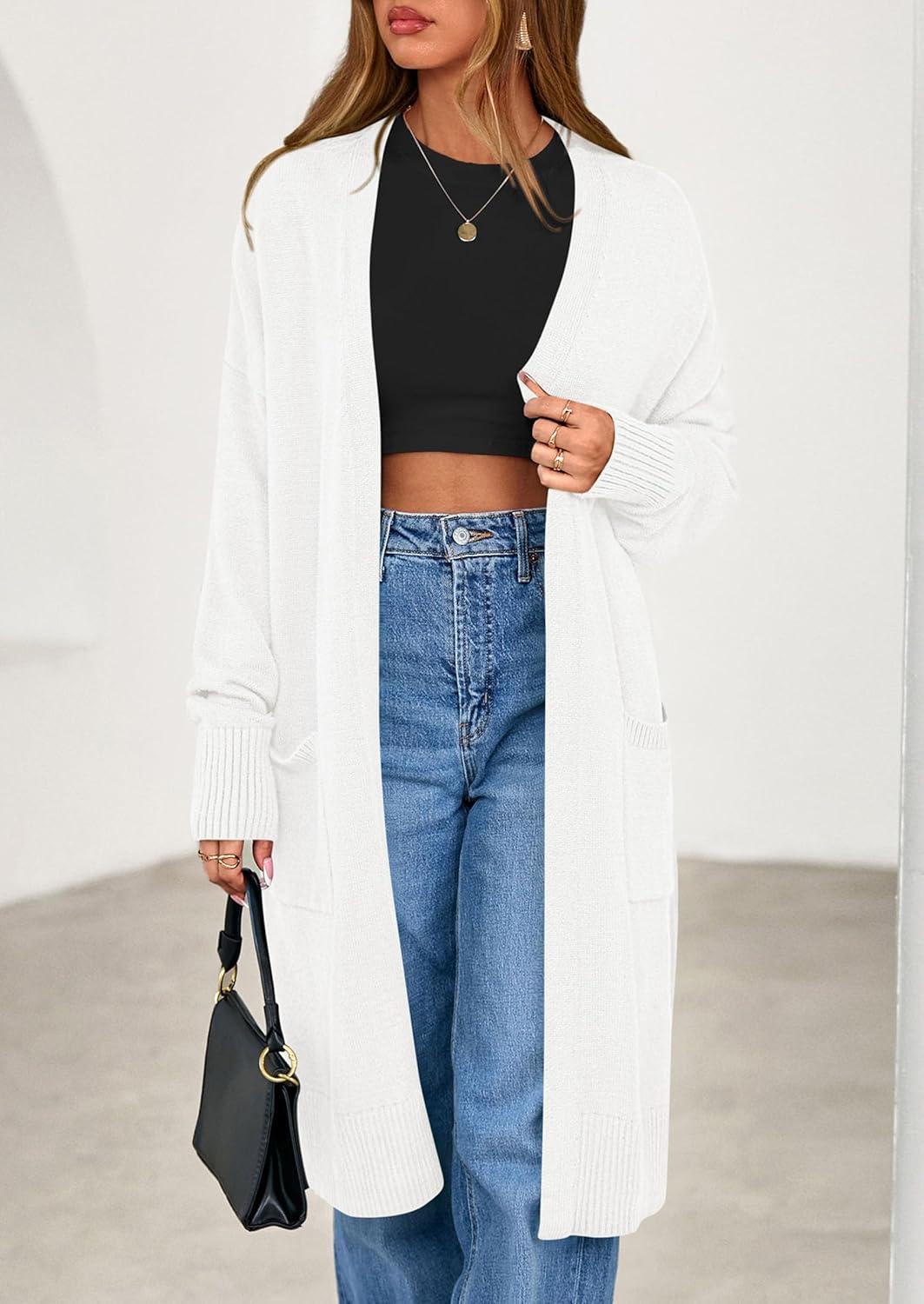 imagePRETTYGARDEN Womens Long Oversized Cardigans 2025 Fall Trendy Long Sleeve Open Front Chunky Sweater Knit Winter ClothingWhite