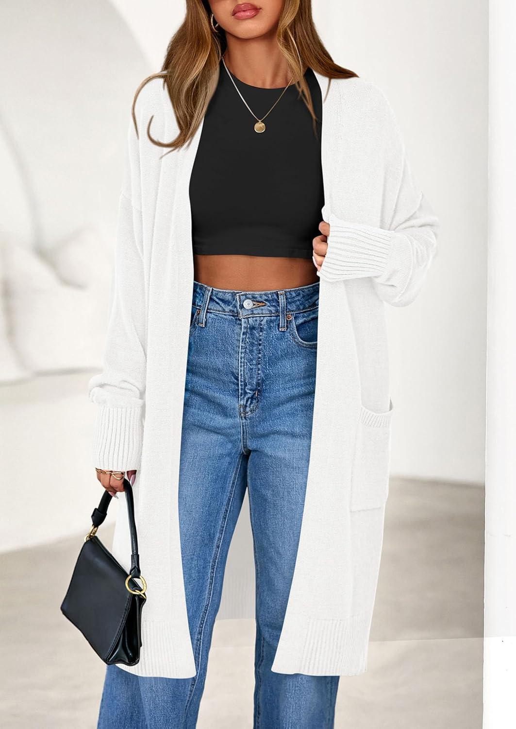 imagePRETTYGARDEN Womens Long Oversized Cardigans 2025 Fall Trendy Long Sleeve Open Front Chunky Sweater Knit Winter ClothingWhite