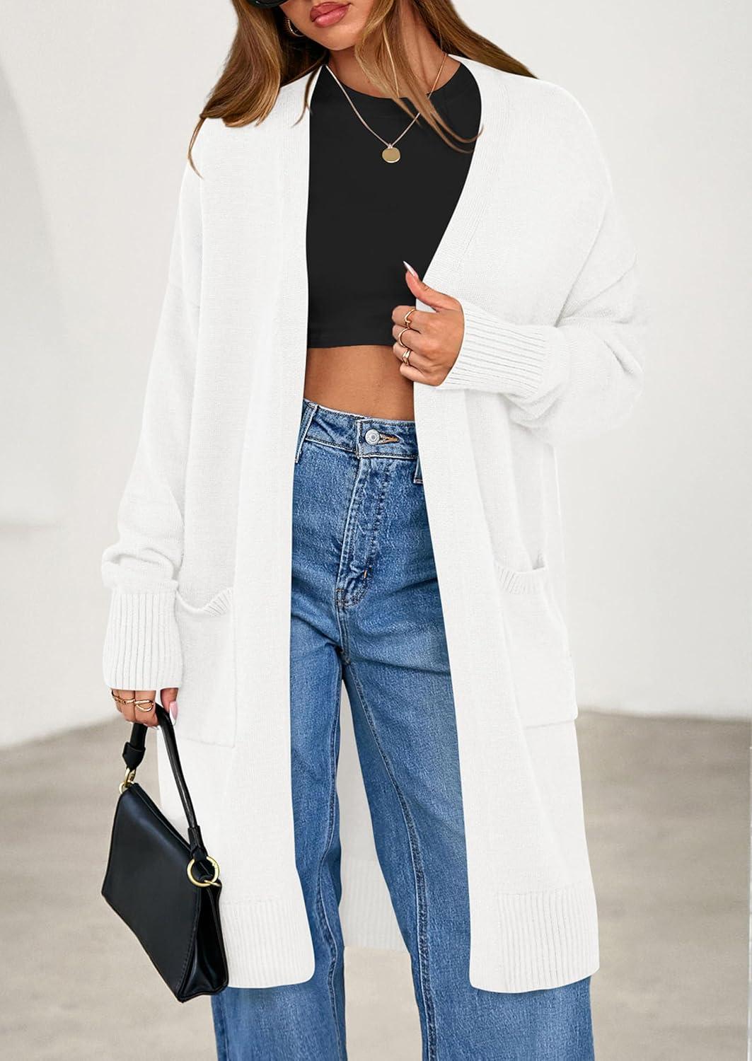 imagePRETTYGARDEN Womens Long Oversized Cardigans 2025 Fall Trendy Long Sleeve Open Front Chunky Sweater Knit Winter ClothingWhite