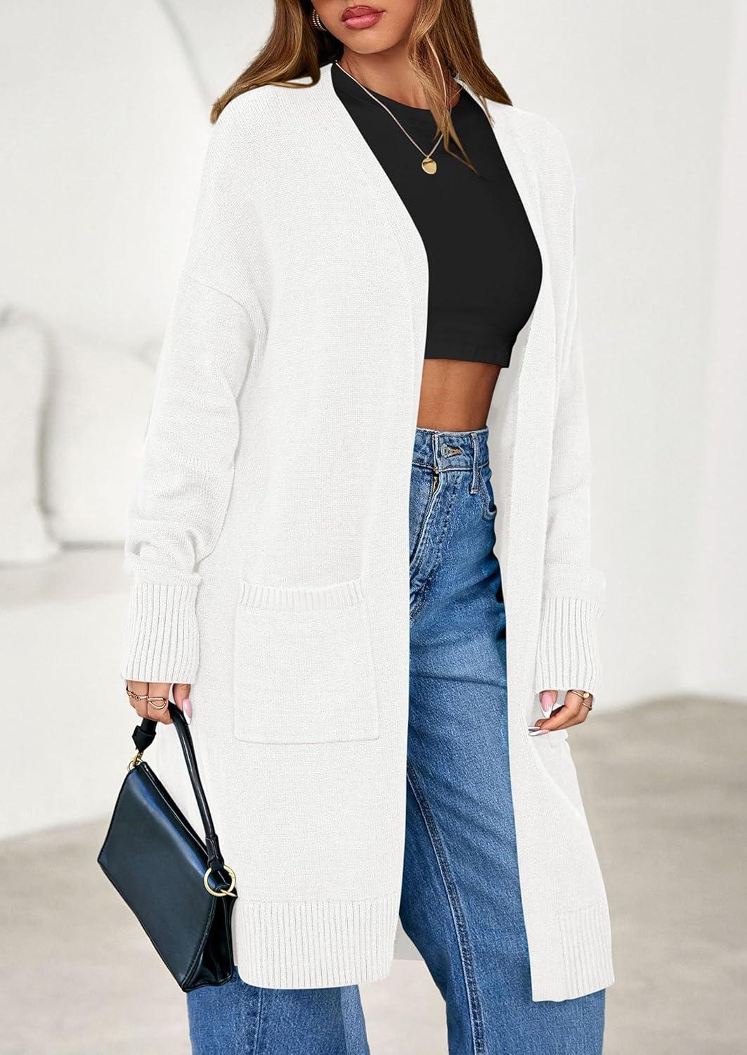 imagePRETTYGARDEN Womens Long Oversized Cardigans 2025 Fall Trendy Long Sleeve Open Front Chunky Sweater Knit Winter ClothingWhite