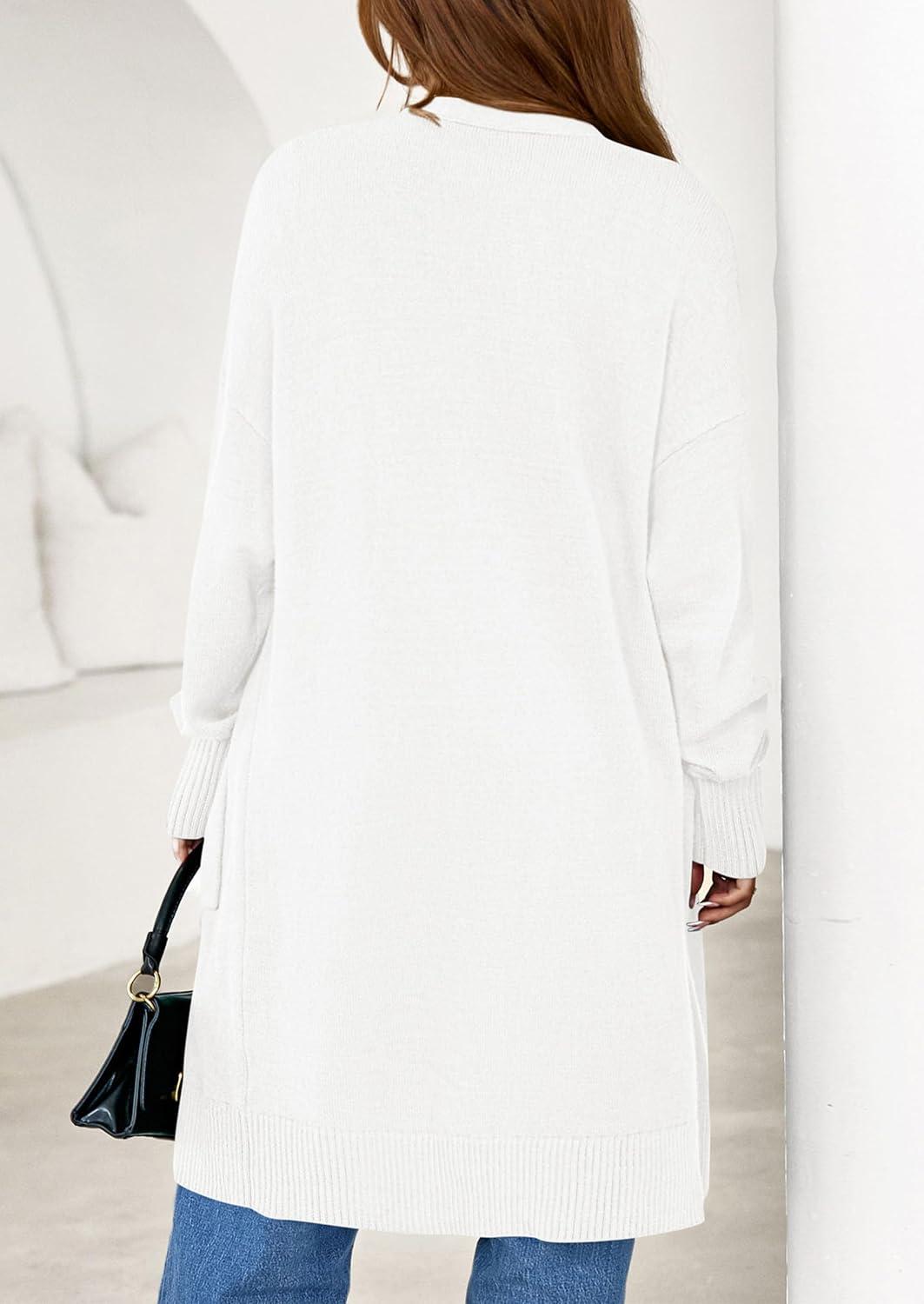 imagePRETTYGARDEN Womens Long Oversized Cardigans 2025 Fall Trendy Long Sleeve Open Front Chunky Sweater Knit Winter ClothingWhite