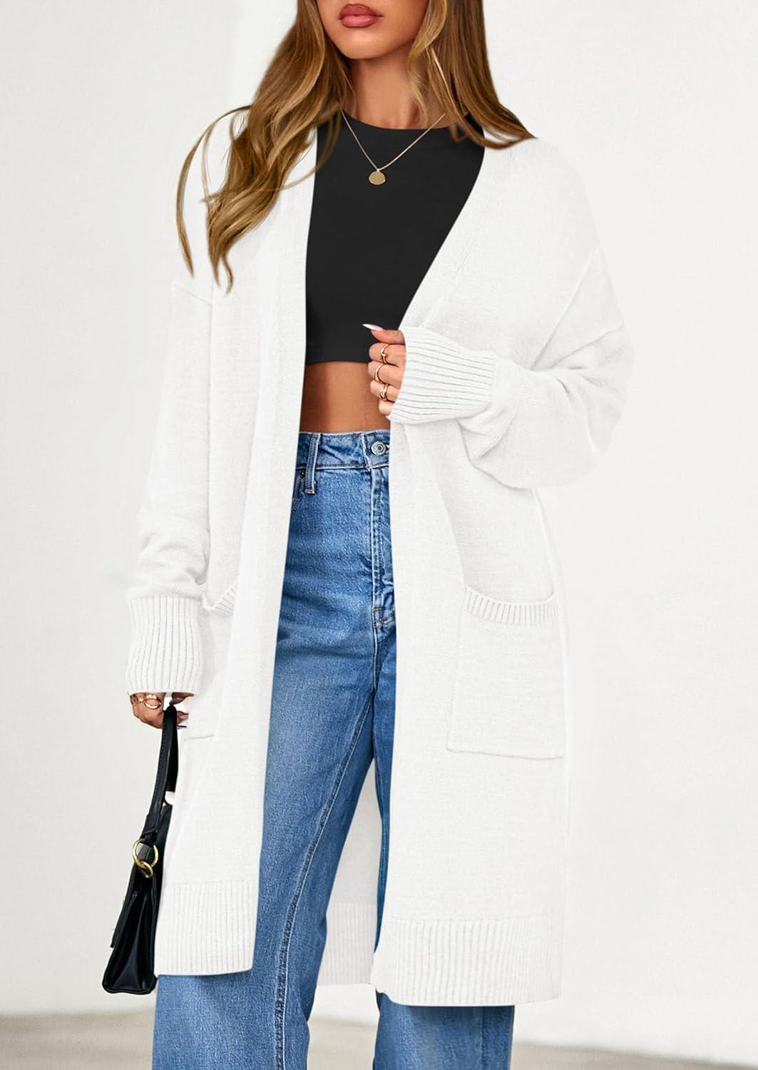 imagePRETTYGARDEN Womens Long Oversized Cardigans 2025 Fall Trendy Long Sleeve Open Front Chunky Sweater Knit Winter ClothingWhite