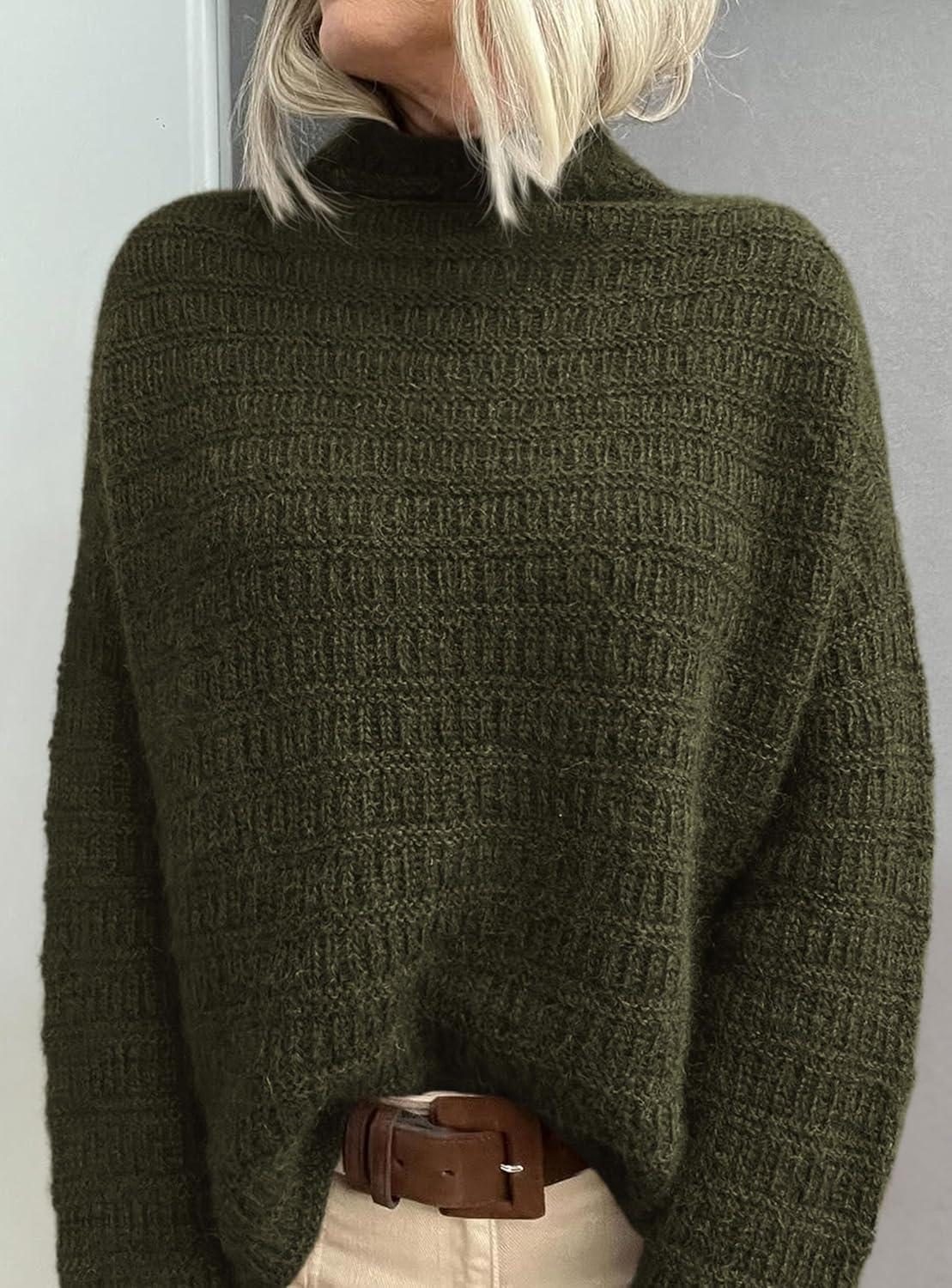 imagePRETTYGARDEN Womens Mock Neck Oversized Sweaters 2025 Long Sleeve Pullover Fall Sweater Knit Jumper Tops Winter ClothingArmy Green