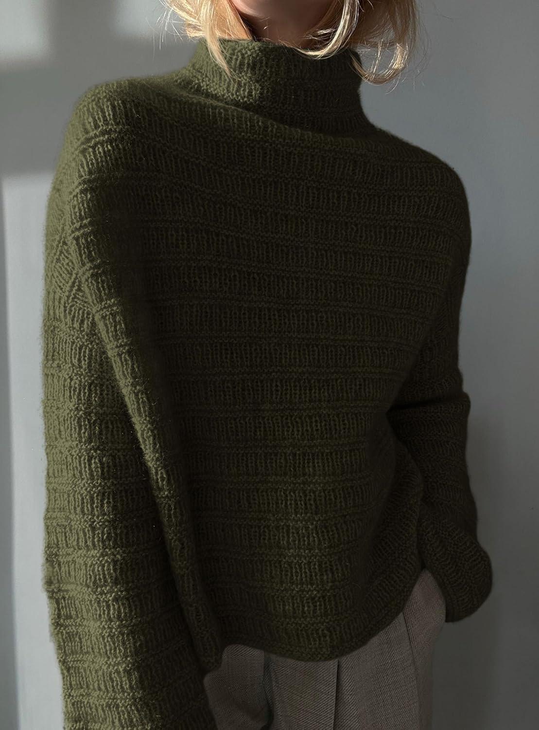 imagePRETTYGARDEN Womens Mock Neck Oversized Sweaters 2025 Long Sleeve Pullover Fall Sweater Knit Jumper Tops Winter ClothingArmy Green