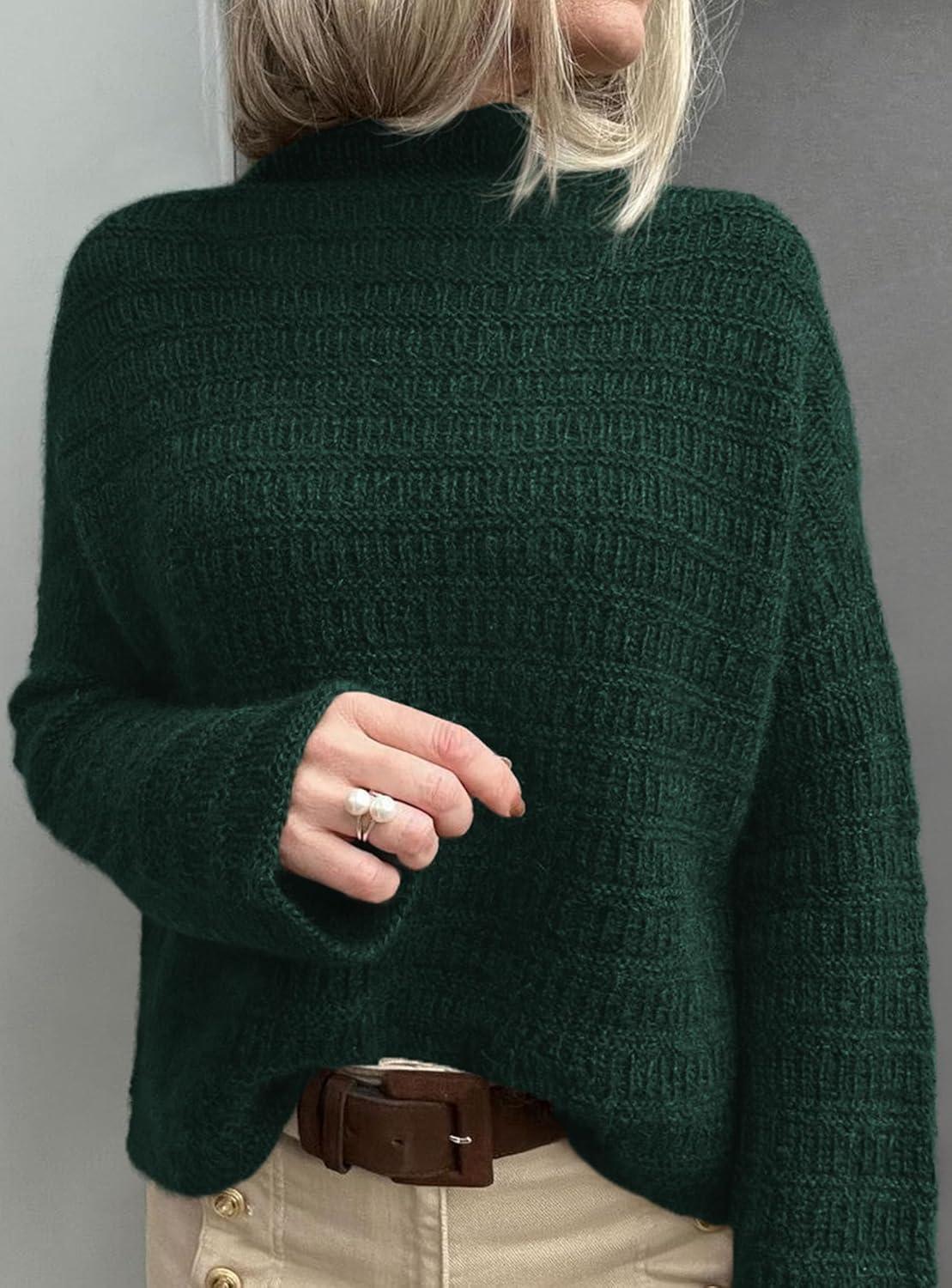 imagePRETTYGARDEN Womens Mock Neck Oversized Sweaters 2025 Long Sleeve Pullover Fall Sweater Knit Jumper Tops Winter ClothingDark Green