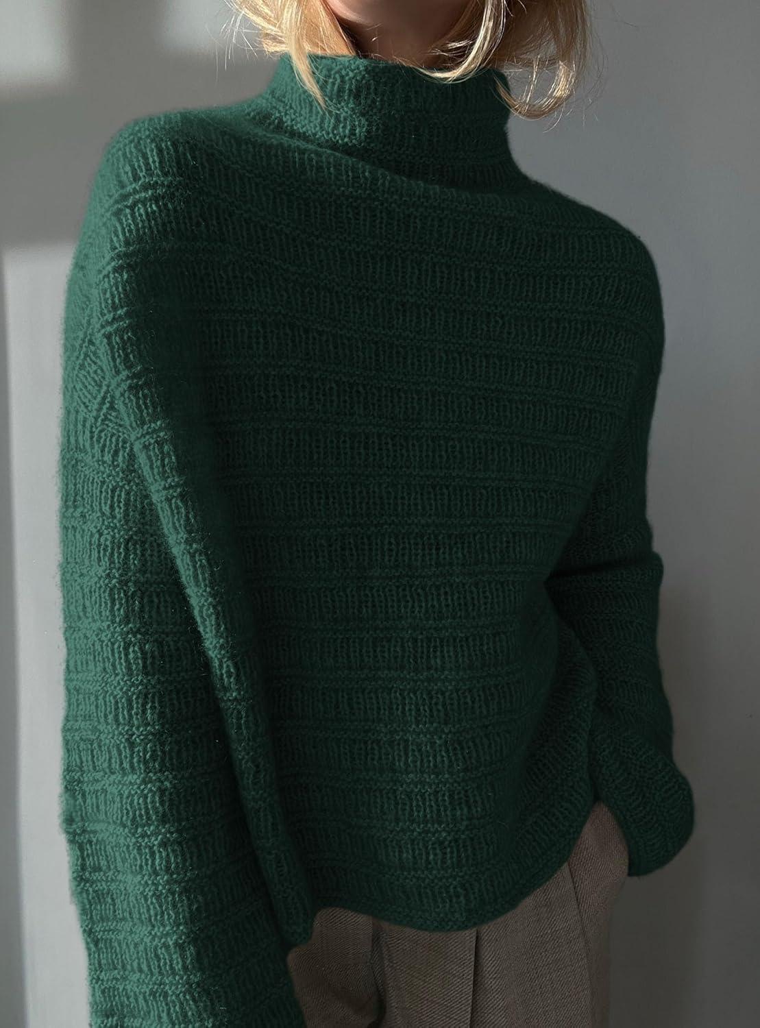 imagePRETTYGARDEN Womens Mock Neck Oversized Sweaters 2025 Long Sleeve Pullover Fall Sweater Knit Jumper Tops Winter ClothingDark Green