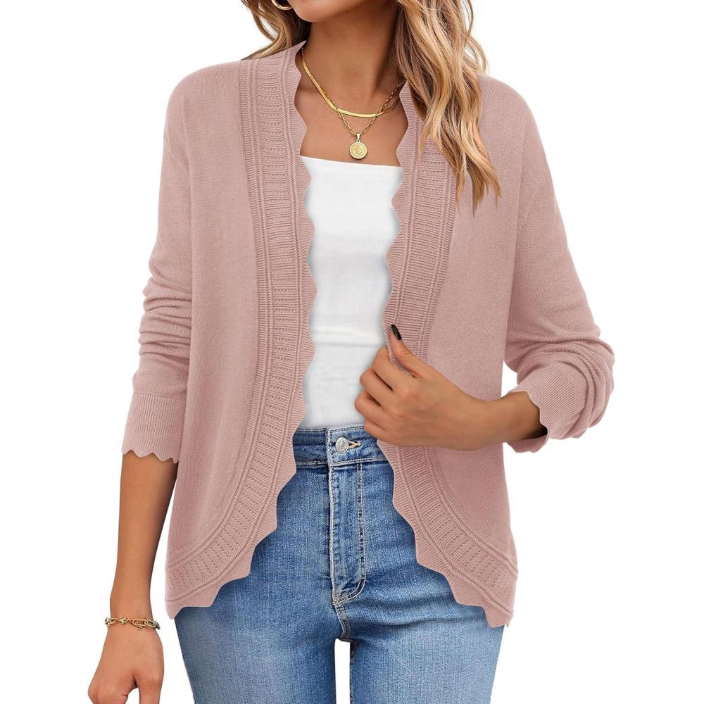 imagePRETTYGARDEN Cardigans for Women Lightweight Casual Long Sleeve Knitted Open Front Shrugs Sweaters 2025 Fall ClothesPink