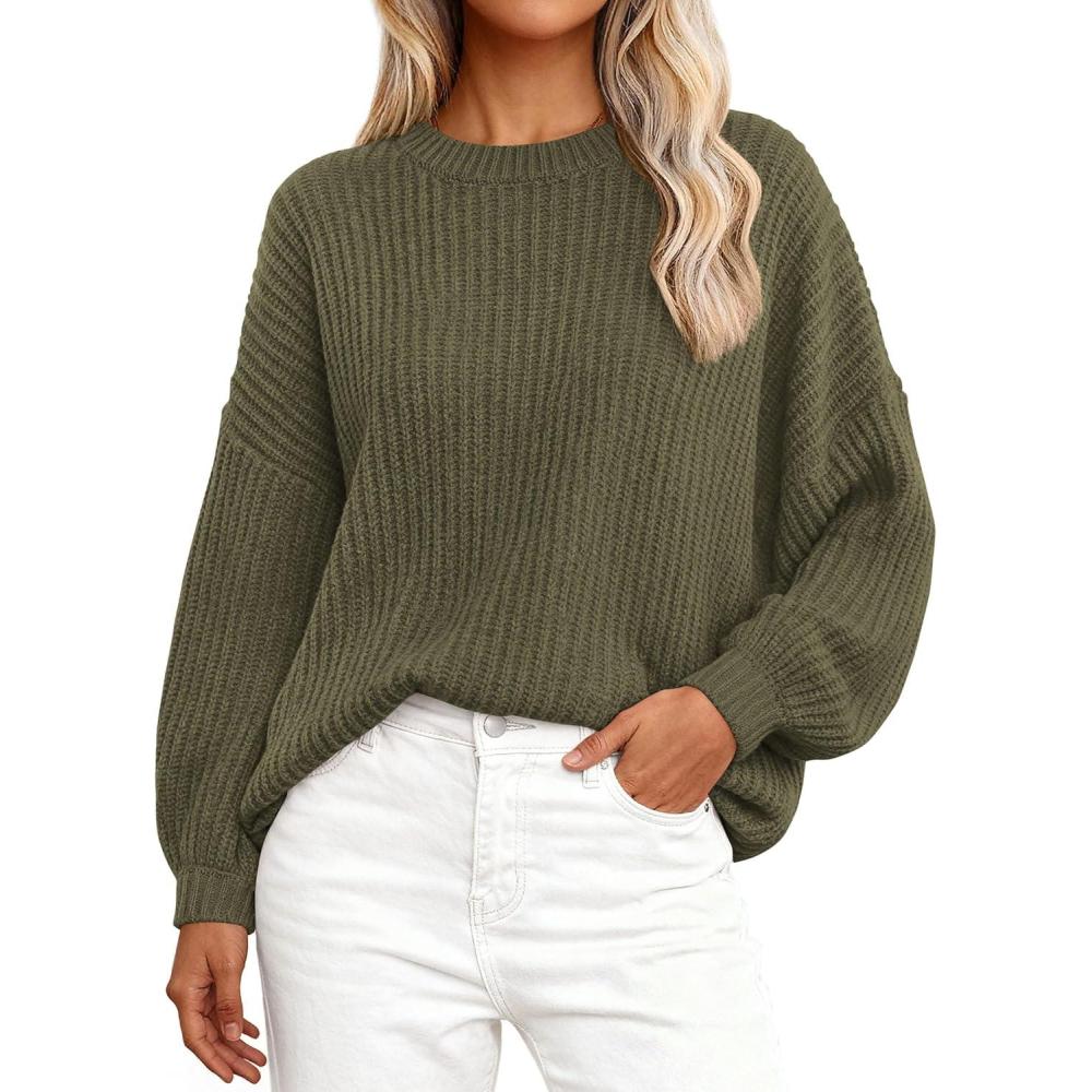 imagePRETTYGARDEN Fall Sweaters for Women 2025 Fashion Long Sleeve Casual Ribbed Knit Winter Clothes Pullover Jumper TopsArmy Green