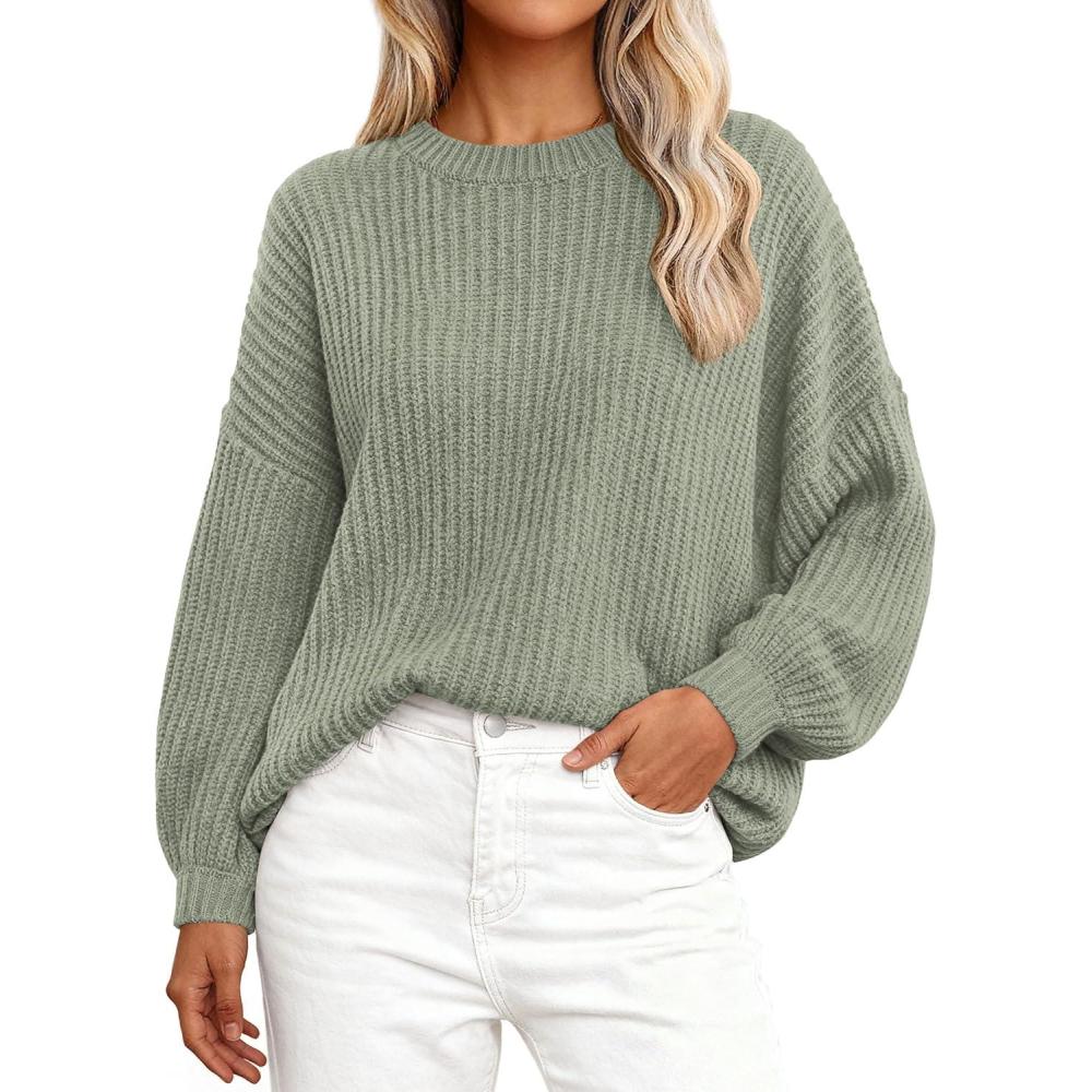 imagePRETTYGARDEN Fall Sweaters for Women 2025 Fashion Long Sleeve Casual Ribbed Knit Winter Clothes Pullover Jumper TopsBean Green