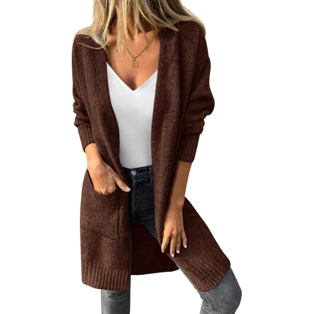 imagePRETTYGARDEN Womens Long Oversized Cardigans 2025 Fall Trendy Long Sleeve Open Front Chunky Sweater Knit Winter ClothingBrown