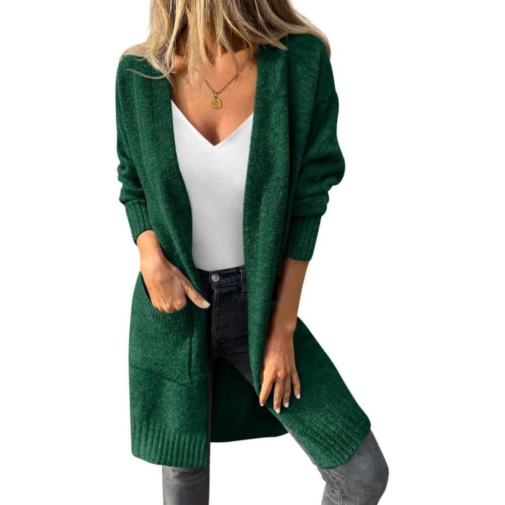 imagePRETTYGARDEN Womens Long Oversized Cardigans 2025 Fall Trendy Long Sleeve Open Front Chunky Sweater Knit Winter ClothingGreen