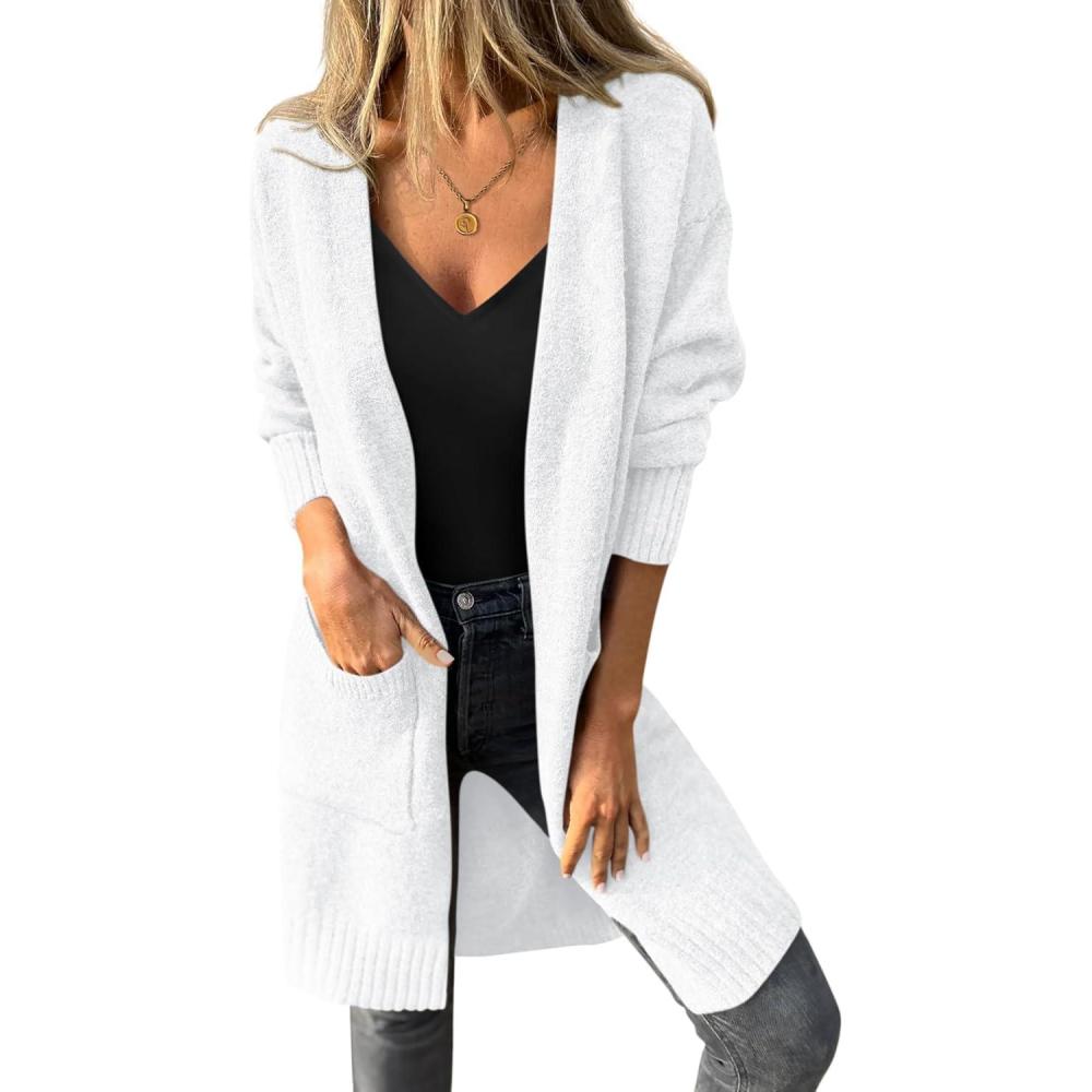 imagePRETTYGARDEN Womens Long Oversized Cardigans 2025 Fall Trendy Long Sleeve Open Front Chunky Sweater Knit Winter ClothingWhite