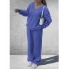 imagePRETTYGARDEN Casual Winter Two Piece Sets for Women 2025 V Neck Sweatshirt Loose Wide Leg Pants Tracksuit Knit Fall OutfitsBlue