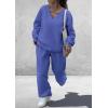 imagePRETTYGARDEN Casual Winter Two Piece Sets for Women 2025 V Neck Sweatshirt Loose Wide Leg Pants Tracksuit Knit Fall OutfitsBlue